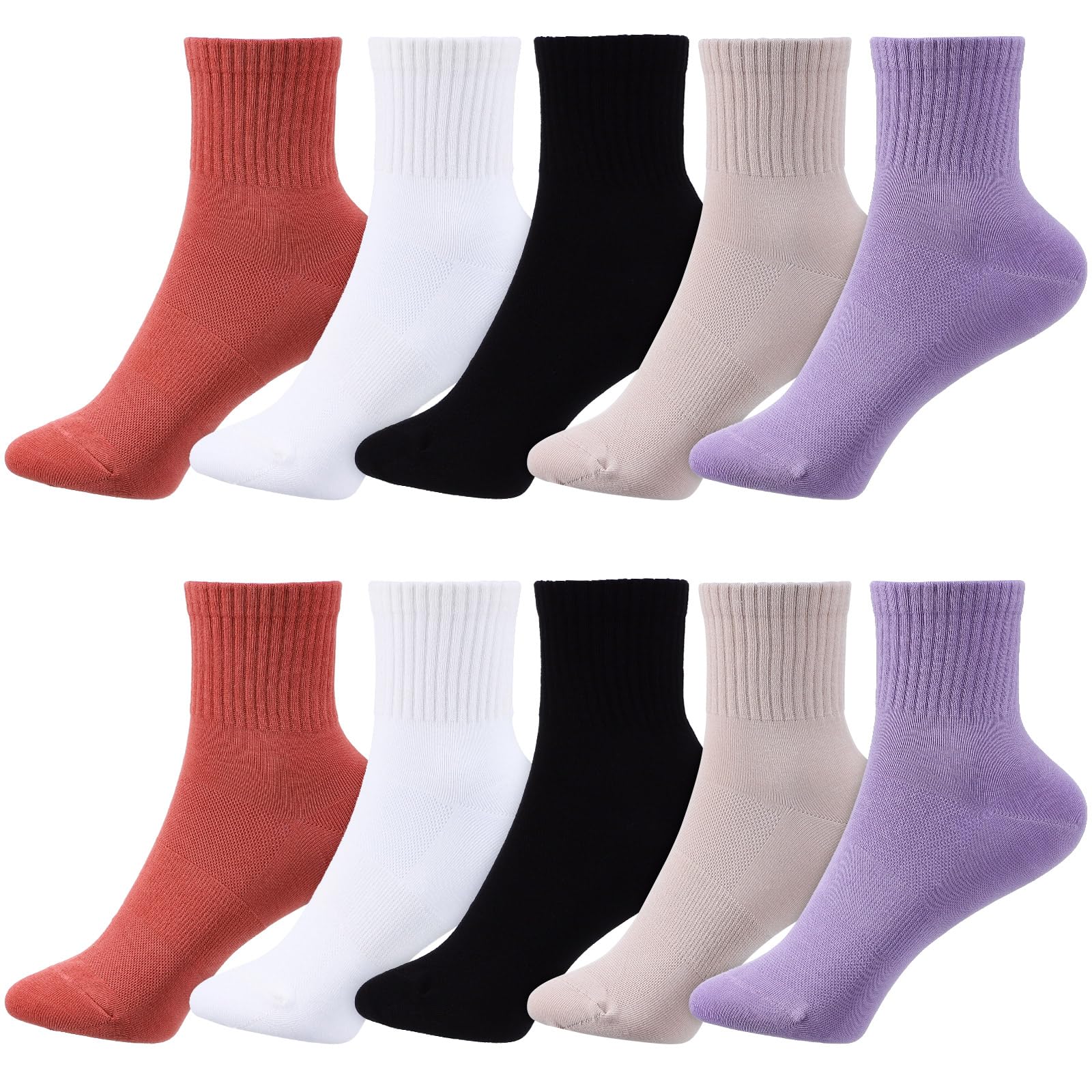 Healeved 10pares Calcetines de Algodón para Mujer Altos Calcetines Deportivos Acolchados para Correr y Senderismo Absorbentes y Cómodos