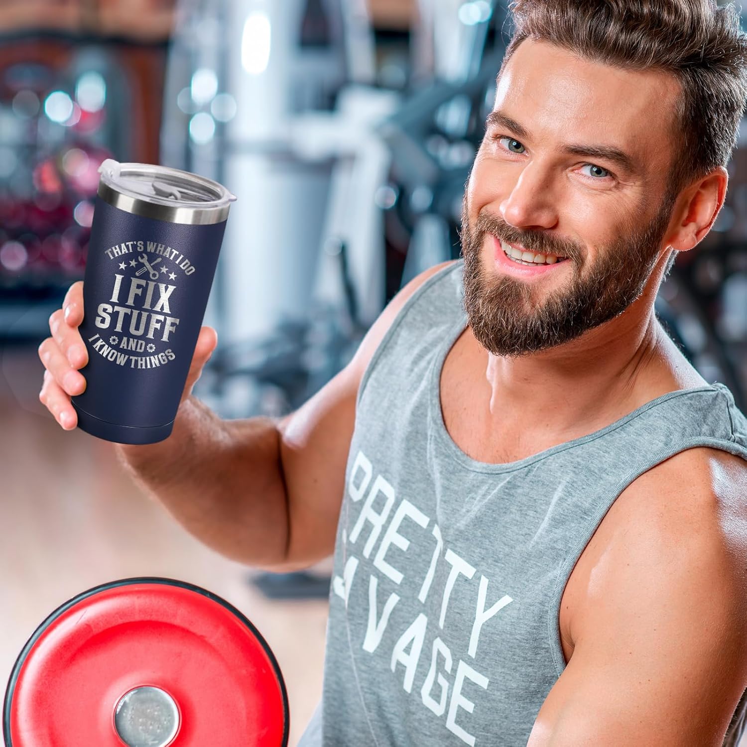 Father's Day Gift for Dad, Grandpa, Husband & Mechanics – 20oz Navy Blue Tumbler | I Fix Stuff & I Know Things - Funny Christmas Birthday Gift for Men | Dad Gifts - Image 2