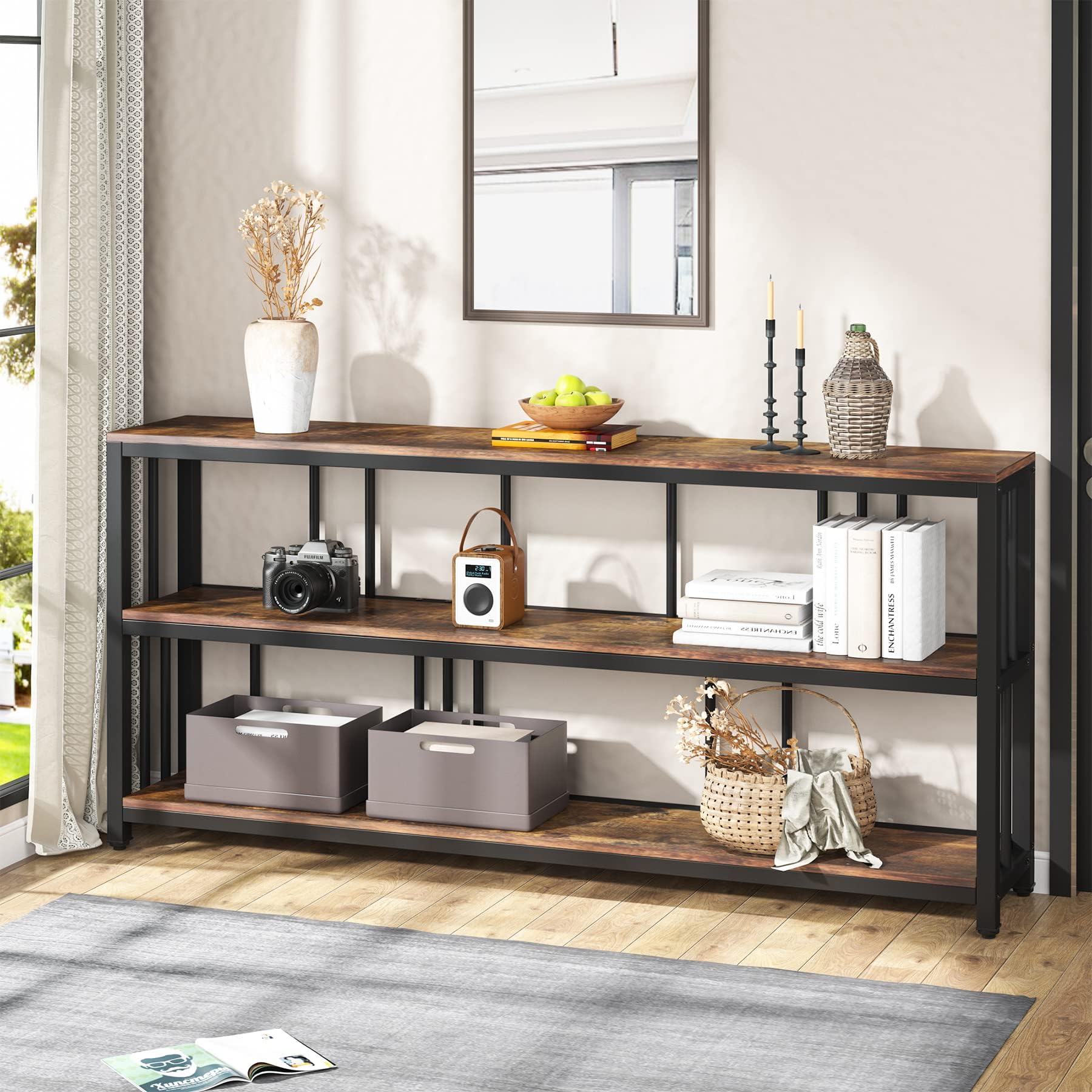 Tribesigns 70.89 in Console Table with Storage, 3 Tiers Narrow Long Entryway Table, Industrial Behind Couch Console for Entrance Hallway Living Room