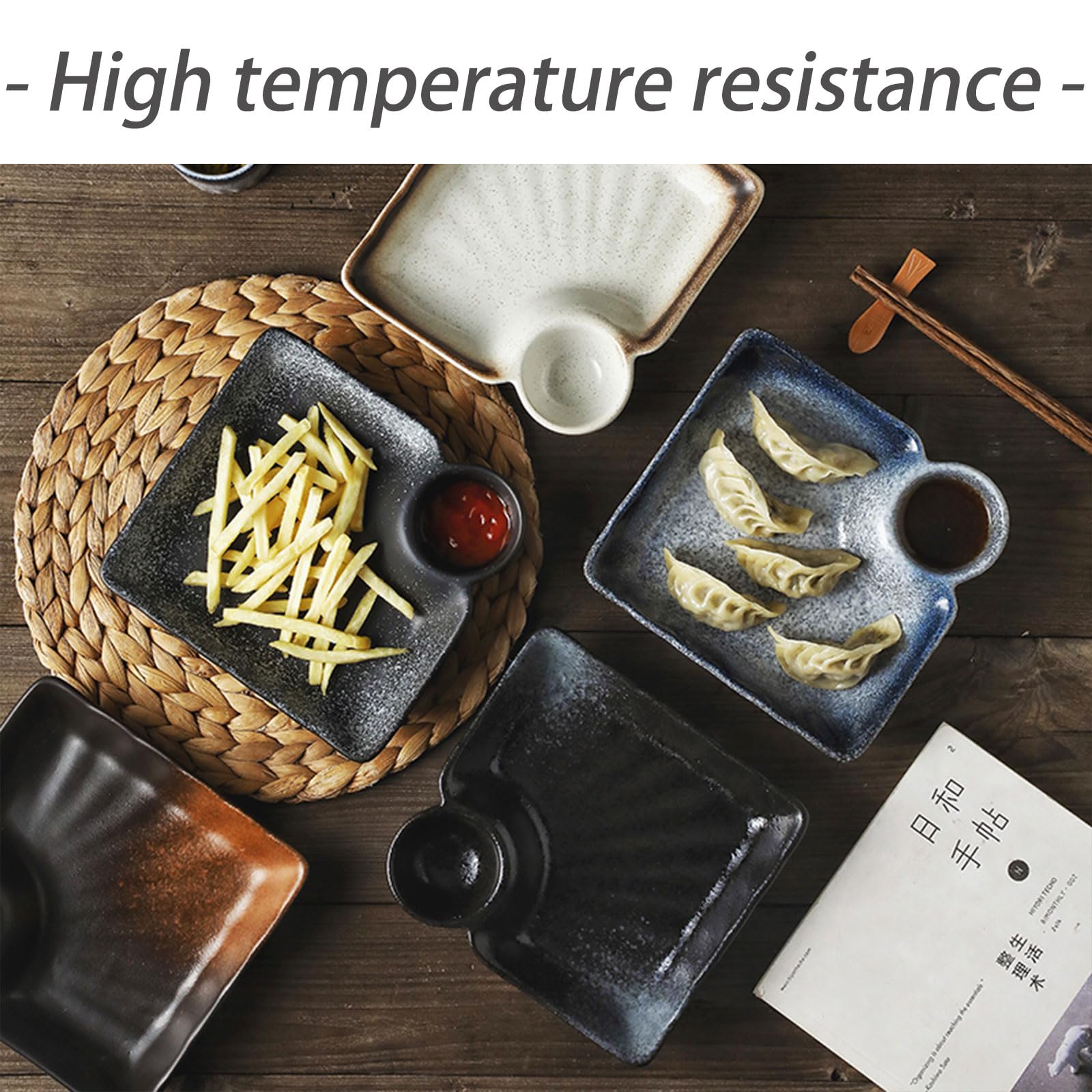 Luxshiny Food Trays 3PCS Dumpling Plates Chip And Dip Set Sushi Plate With Sauce Divider For Home Kitchen Party Trays
