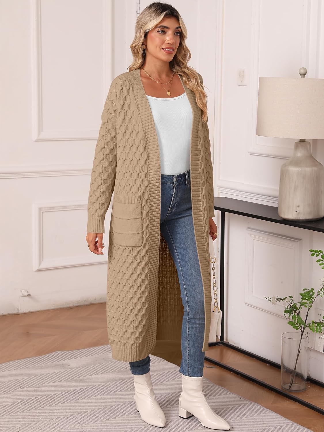 Womens Long Cardigan Sweaters Fall Open Front Coat Long Sleeve Cable Knit Maxi Outerwear Trendy Jacket Clothes - Image 6