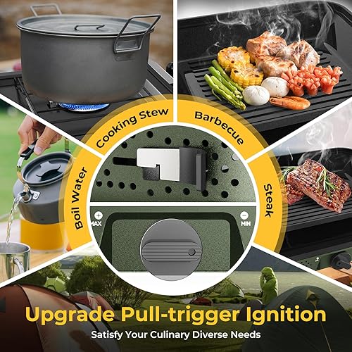 Miniatura 6 de Estufa de campamento, estufa de propano de 2 quemadores con parrilla, estufa de campamento de 17,000 BTU, estufa de campamento plegable de propano