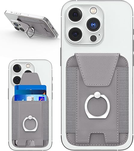 Cartera magnética con tarjetero, compatible con cartera Mag-Safe, soporte de cuero para tarjetas, cartera con anillo de teléfono para iPhone
