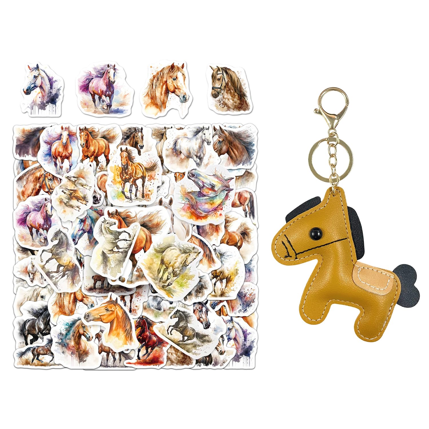 Ejufns Color 50 Horse-Themed Stickers And 1 Pendant, Creative Decorative Patterns, Portable Ornaments, Waterproof And Durable Materials, Hand Account Computer Supplies.