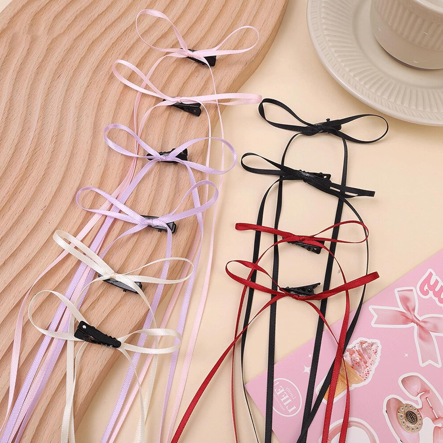 20PCS Extra-Long Tassels Ribbon Hair Bows, 3mm Mini Bows for Hair, Red Ribbon Bowknots Hair Barrettes for Women, Colorful Bows Braiding Hair Accessories for Women Hair Styling - Image 3