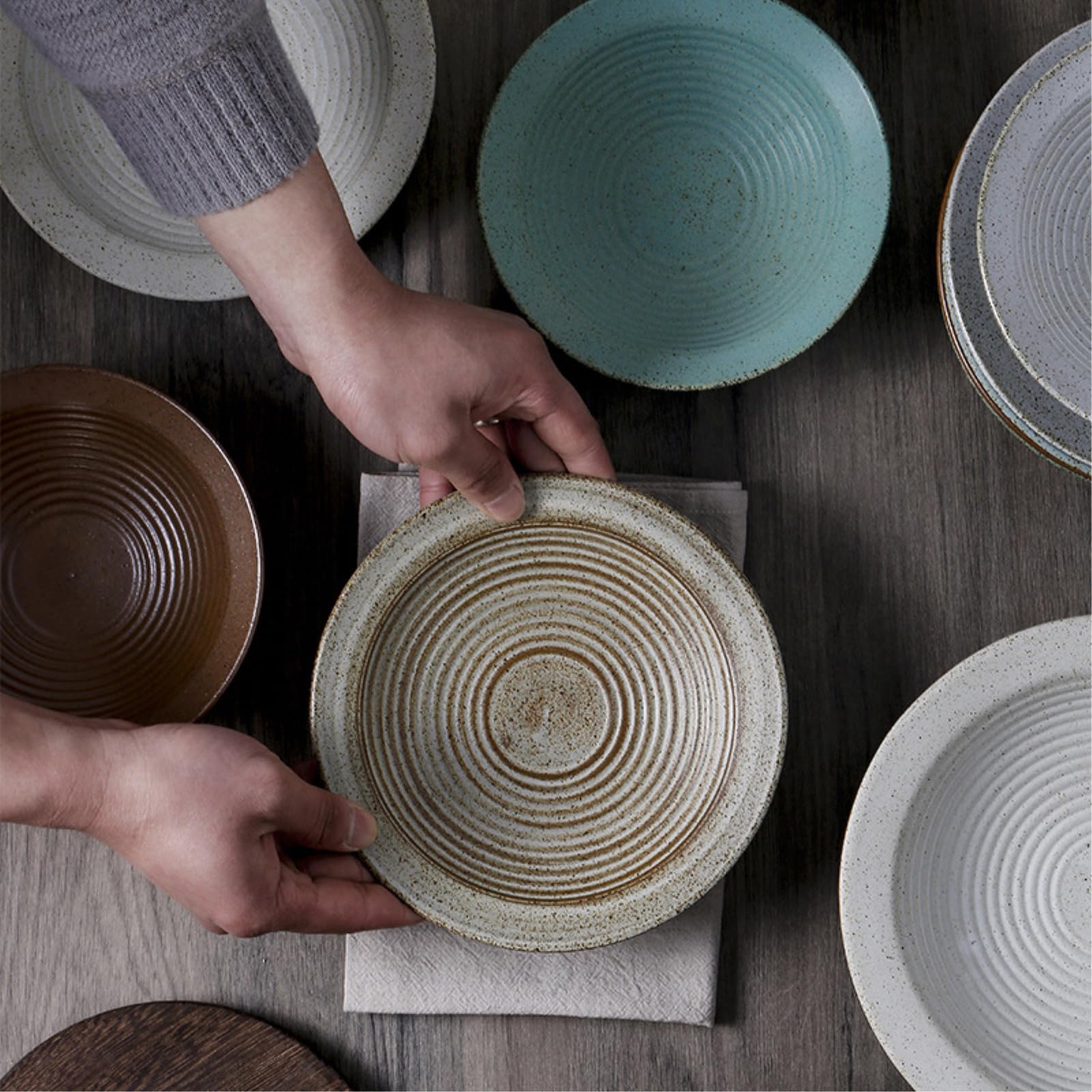Piatto per cappello retrò con personalità creativa ceramica grezza giapponese fresca e squisita personalità-pennello smalto opaco