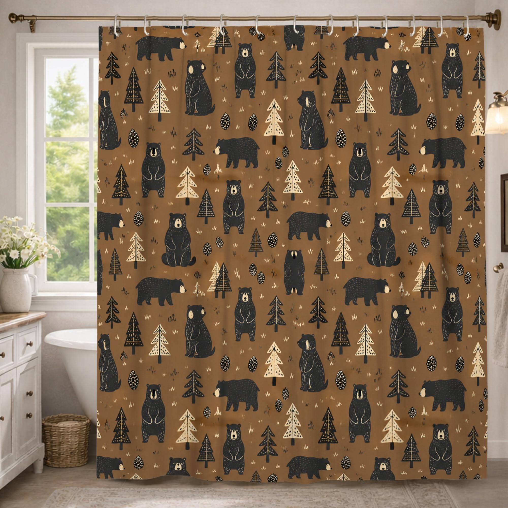 Rideau de douche extra long anti-projections d'eau en polyester marron étanche pour grande douche