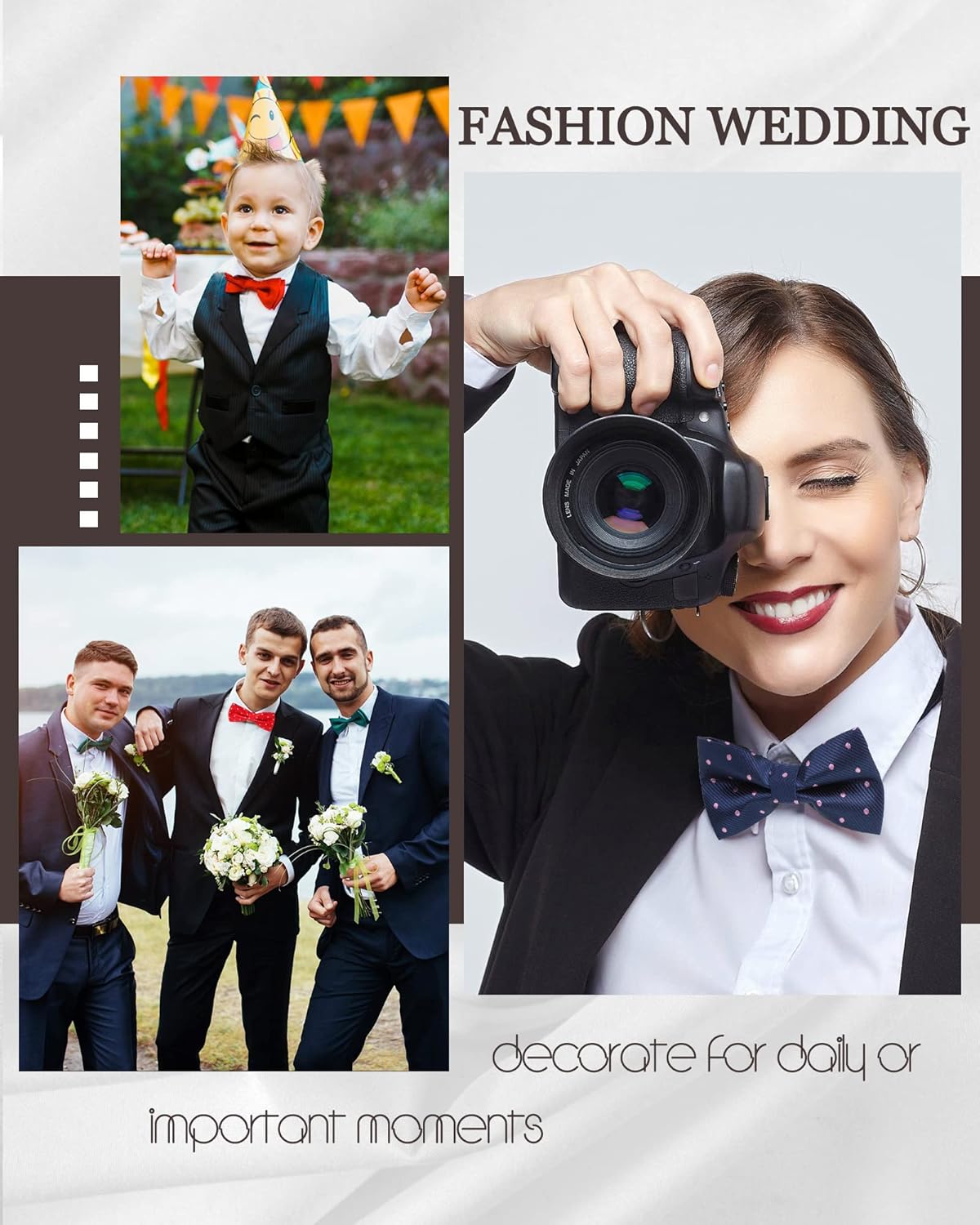 Vabean 48 Pcs Bow Ties Bulk Elegant Pre Tied Bow Ties Formal Tuxedo Bowties Set with Adjustable Neck Band for Men - Image 7