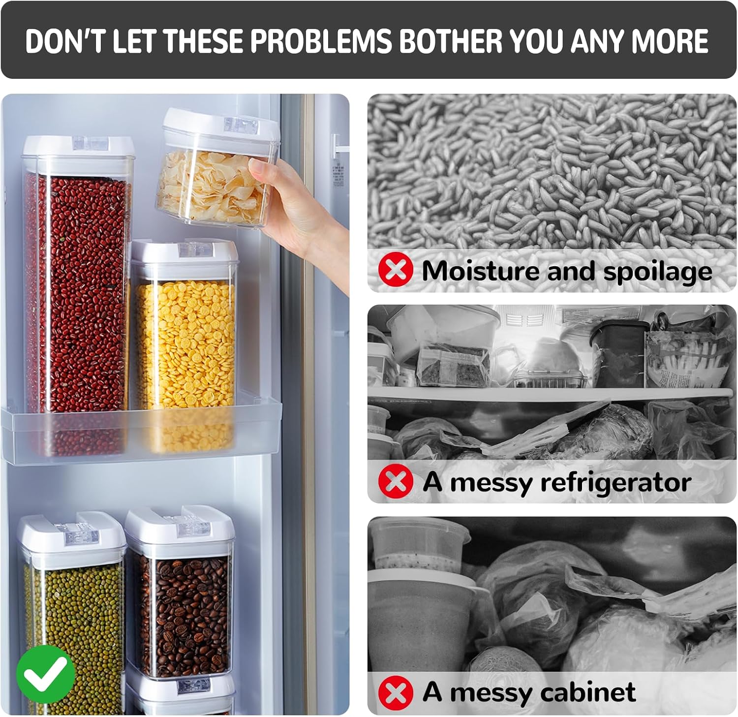 Airtight Food Storage Containers Set 7pcs，BPA-Free Plastic Canisters with Lids for Kitchen Organization Spaghetti, Pasta, Dry Food, Flour, Cereal and Sugar Stackable Pantry Storage Containers