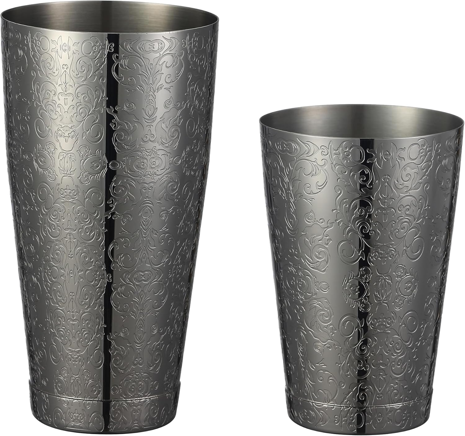 Stainless Steel Boston Shaker with Etched Pattern Weighted Shaking Tin Set (Spirit Gunmetal Black) - Image 2