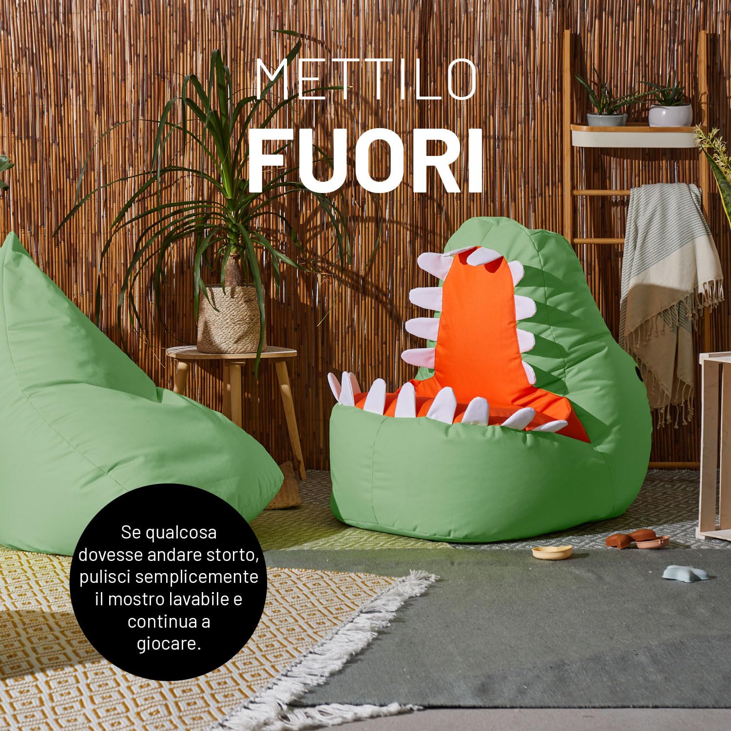 Lumaland Pouf Dino Animal Design | Pouf per interni ed esterni per bambini | Combinabile con gli amici di Animal Line | 90 x 90 x 70 cm [verde]