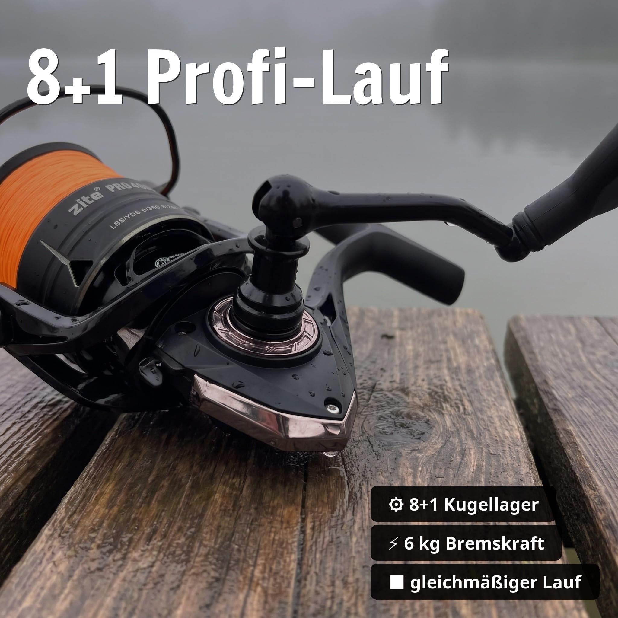 Zite Fishing Spinning Reel Pro 2000–4000 bespulte Angelrolle | Spinnrolle mit Frontbremse | 8+1 Kugellager, Aluminium Klappkurbel & Ergonomischer Griff | Für Forelle, Barsch, Zander, Hecht Angel