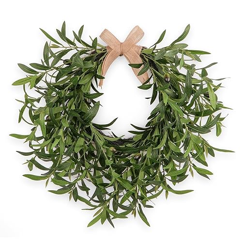 Artificial Olive Wreath for Front Door - 22 Inch Faux