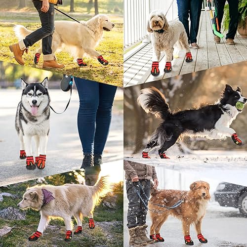 Miniatura 5 de DcOaGt Zapatos para perros grandes, 4 botas antideslizantes para perros y protectores de patas para pavimento caliente, nieve, senderismo, caminar,