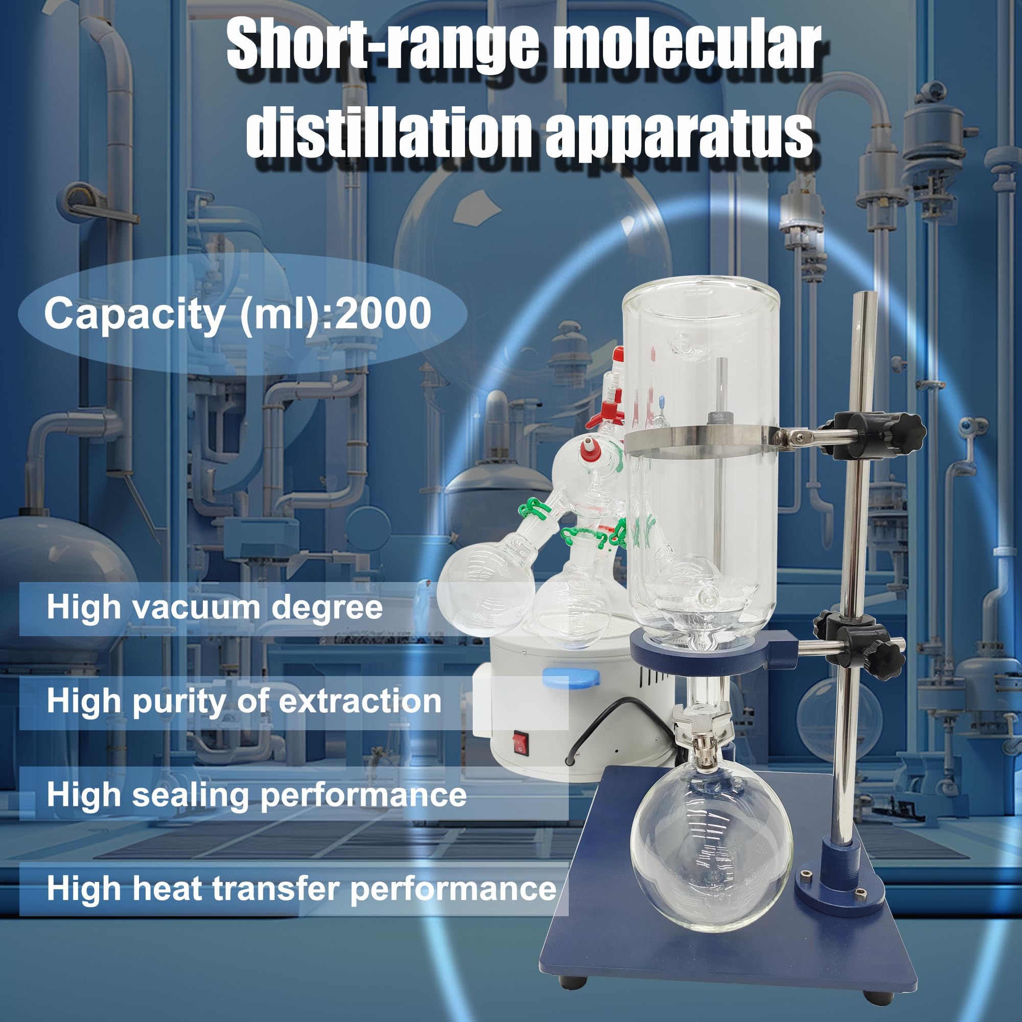 HQHAOTWU Short-Range Molecular Distillation Apparatus 2L Distillation Apparatus Lab Glassware Distillation Set LED Display PID Temperature Control for Lab Thermal Separation Process 110V