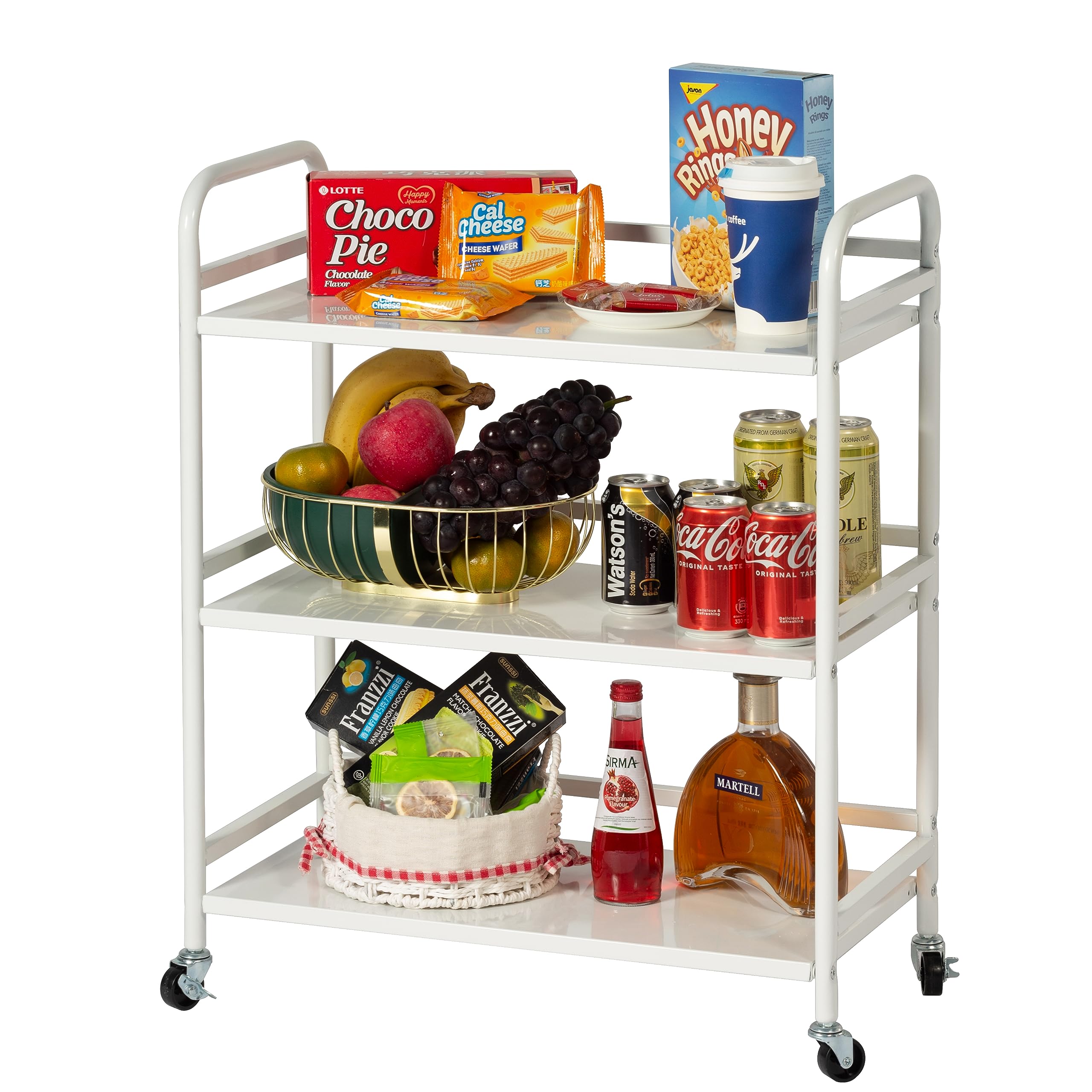 DCLRN 3 Tier Rolling Cart with Lockable Wheels Sturdy Construction,Solid Shelves,Recessed Screw Holes Ideal for Kitchen and Home Storage Size:23.6"