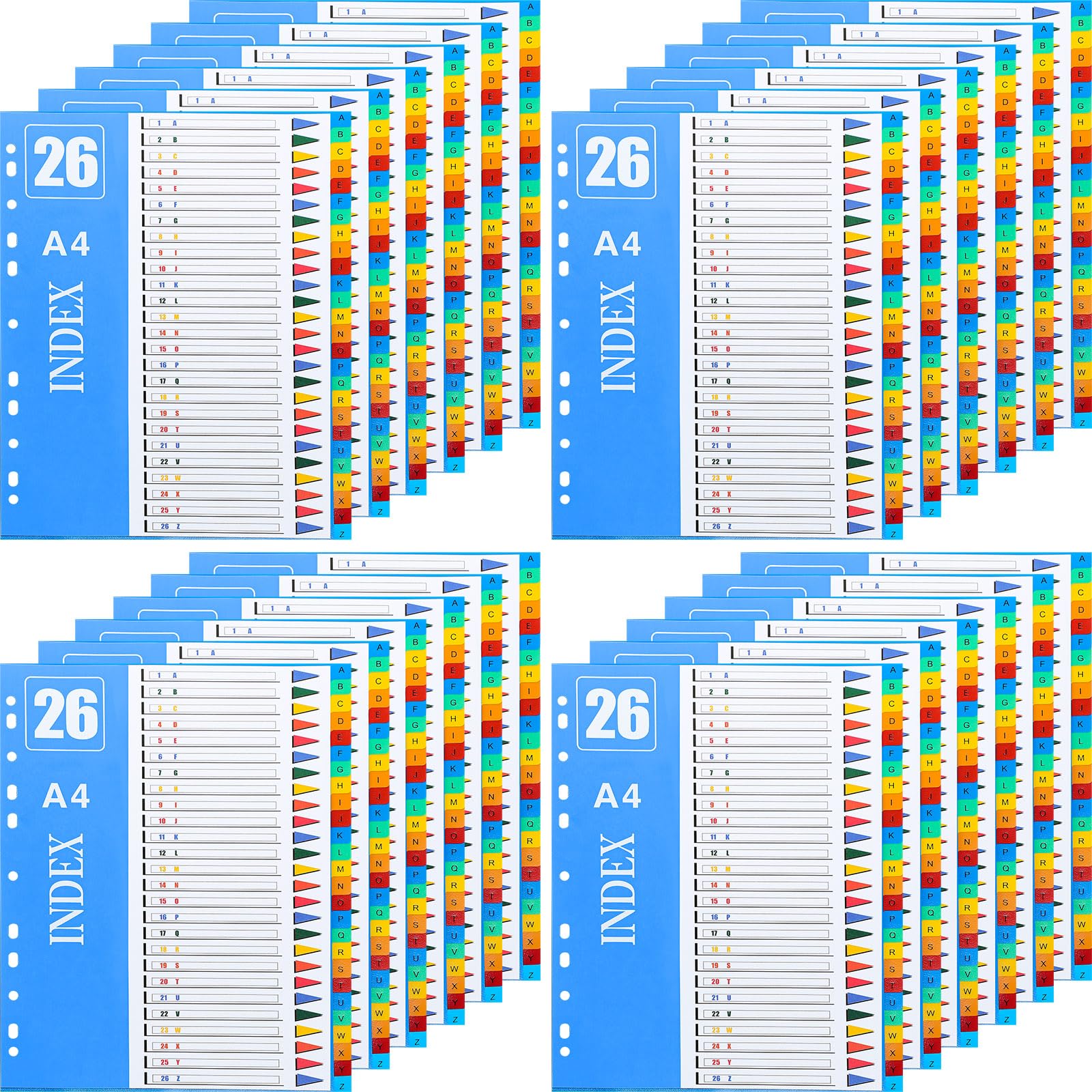 Yeaqee Set di 24 divisori in plastica a 3 anelli con linguette multicolori, divisori alfabetici resistenti, divisori adesivi colorati dalla A alla Z, per leggere quaderni e classificare i file
