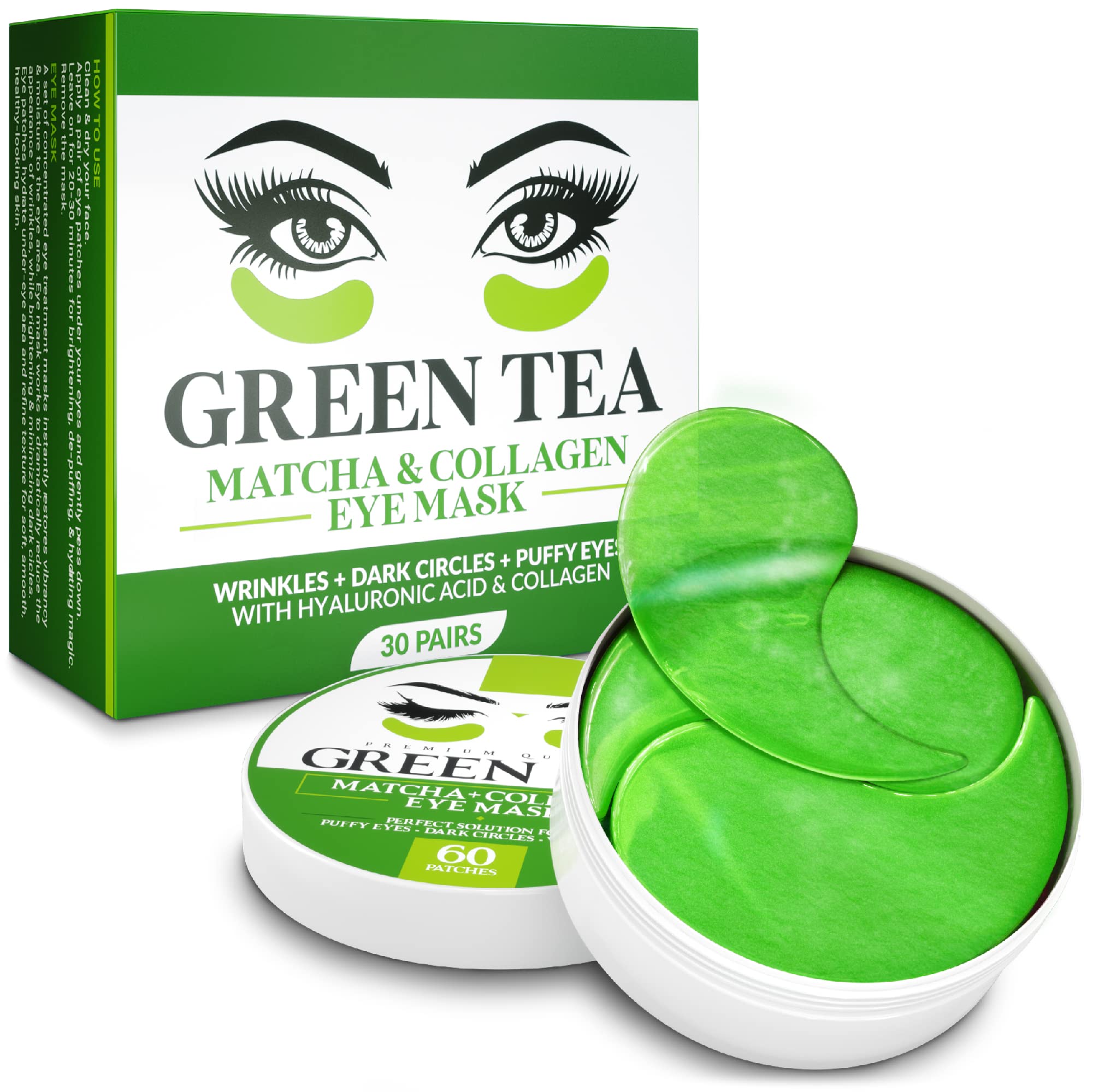 Lorelis LabUnder Eye Mask for Puffy Eyes, Dark Circles, Eye Bags, Puffiness, Wrinkles with Collagen - Hydrating - Green Tea Skincare - Anti-Aging Eye Patch Treatment Masks - 60 Under Eye Gel Pads