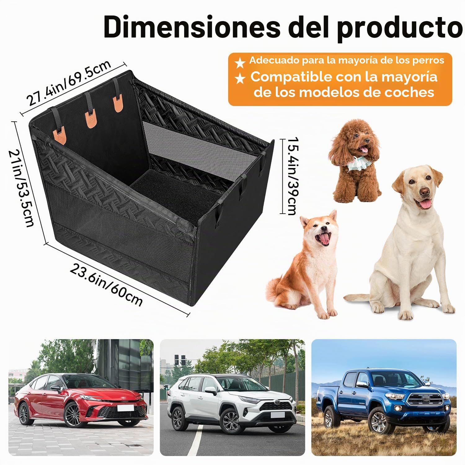 GGW Asiento trasero para perros medianos y grandes – Asiento de seguridad con correa de fijación, asiento para perros antideslizante e impermeable como cama para perros para coche, SUV