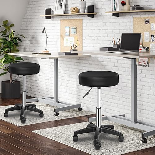 Miniatura 7 de SUPER DEAL Taburete giratorio hidráulico de altura ajustable para tatuaje, masaje facial, spa, salón, taburete médico, juego de 2, color negro