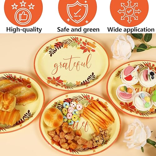 Miniatura 3 de 50 platos ovalados de papel de Acción de Gracias, grandes, desechables de 11 pulgadas, para fiesta de otoño, hojas de arce para dar gracias, bandeja