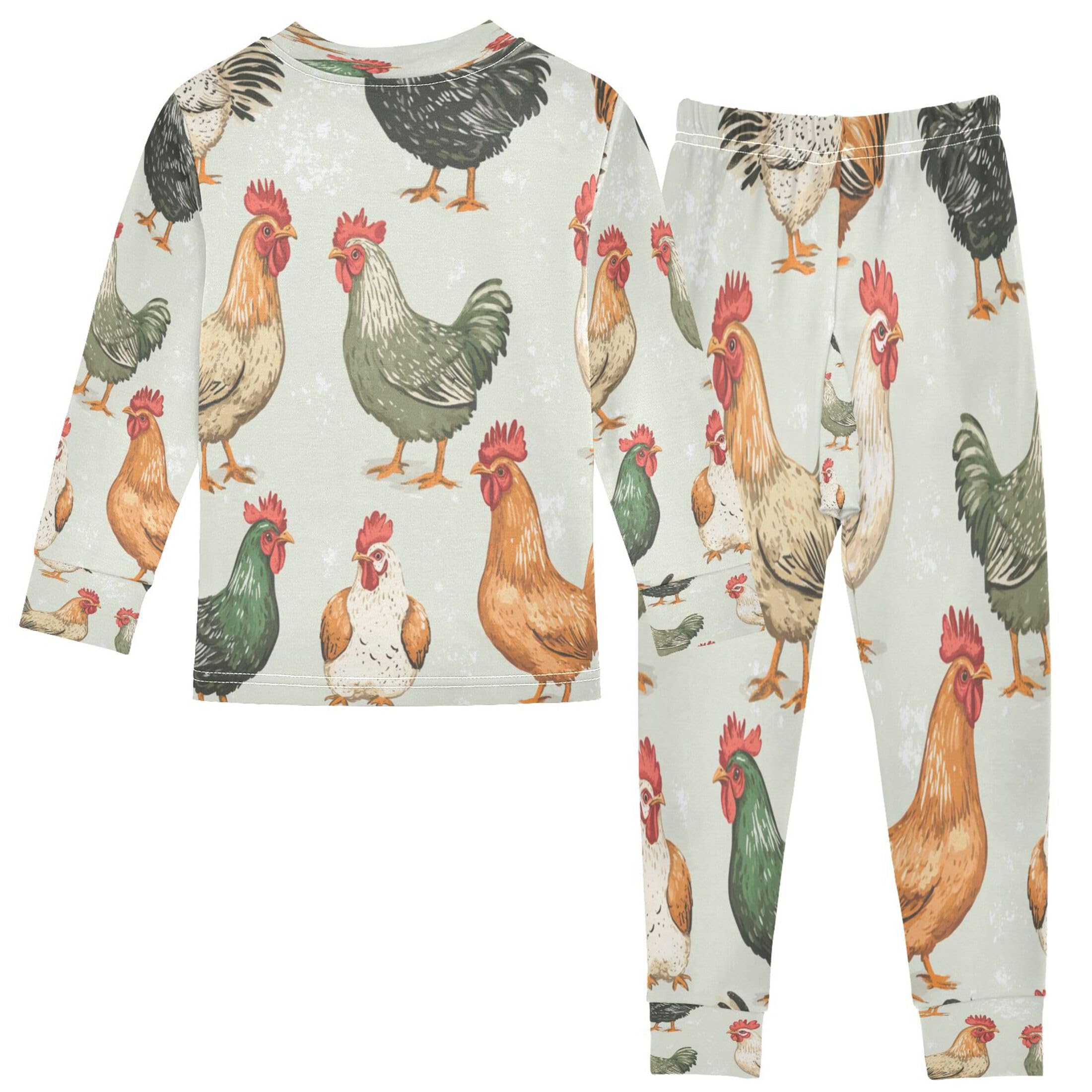 Vozoza Chicken Farm Animals Pajama Sets Long Sleeve Top with Pants Cotton Soft Sleepwear 2 Piece Pjs Set Size 3T Multicolor