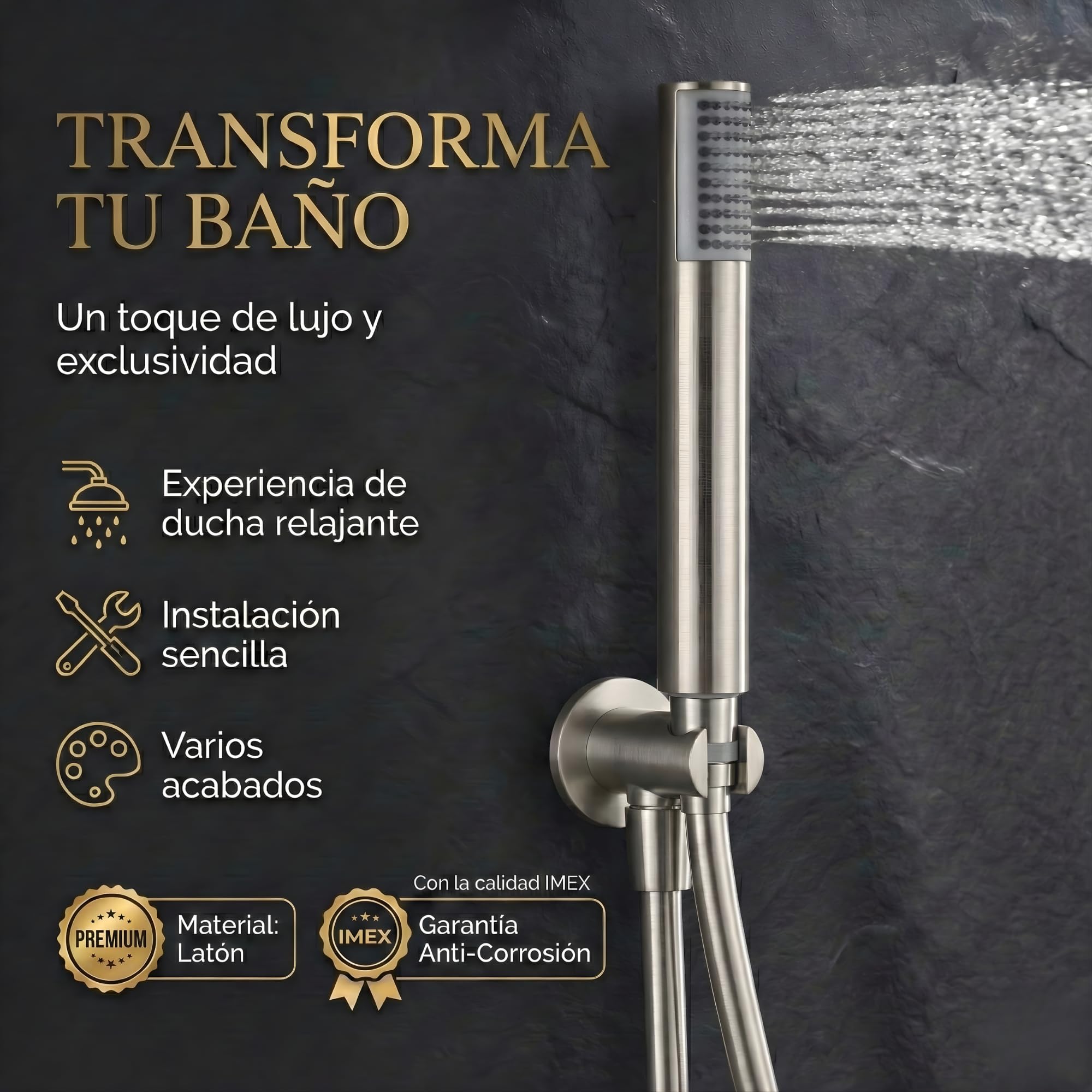 IMEX - Ducha Empotrada Techo Termostática Níquel | Conjunto Empotrado de Grifería con Alcachofa y Rociador Antical Efecto Lluvia | Ducha Empotrada con Grifo en Latón y Acero Inox S.304