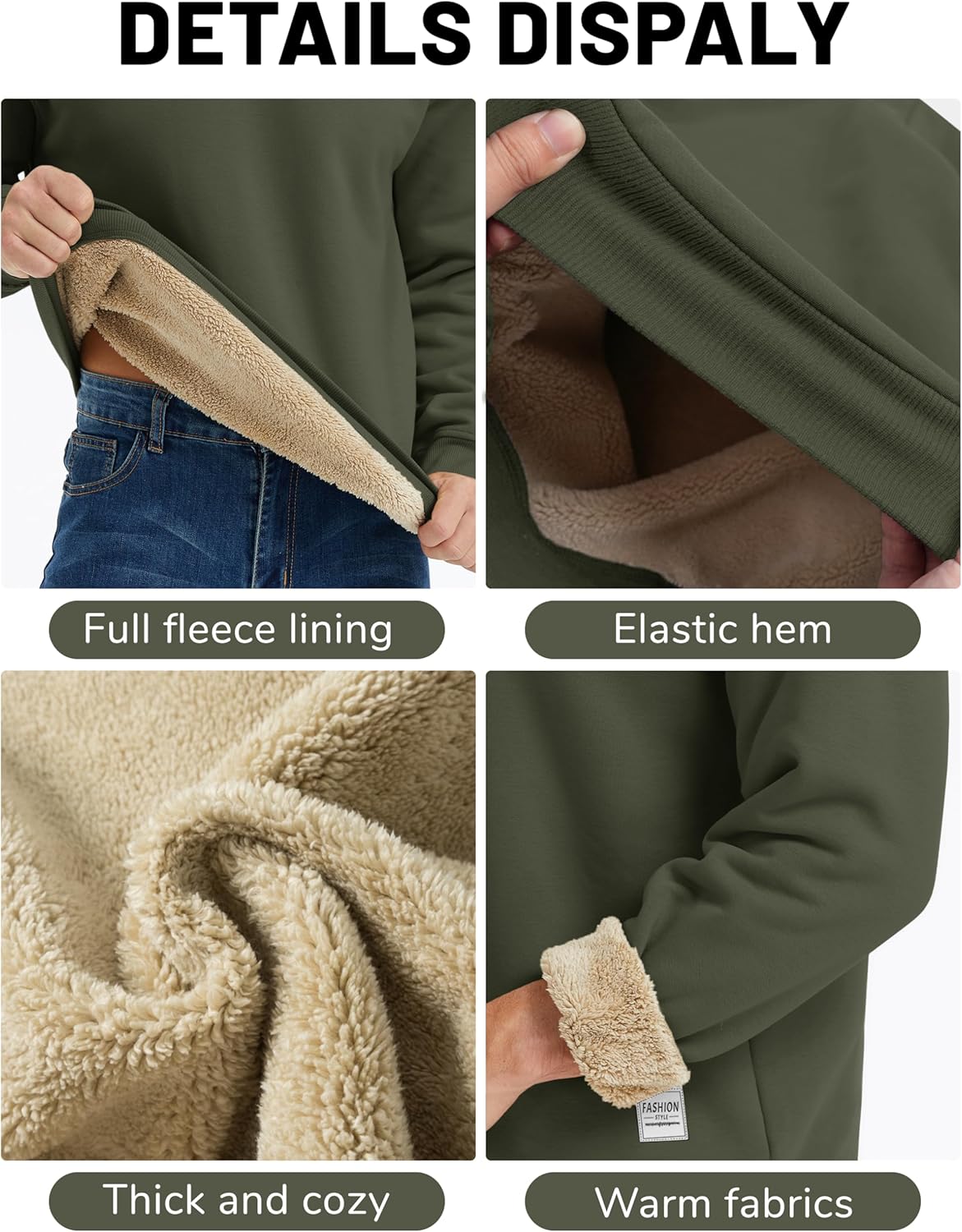 MAGCOMSEN Mens Crewneck Sweatshirt Sherpa Fleece Lined Pullover Casual Winter Warm Heavyweight Cotton Sweatshirts - Image 5