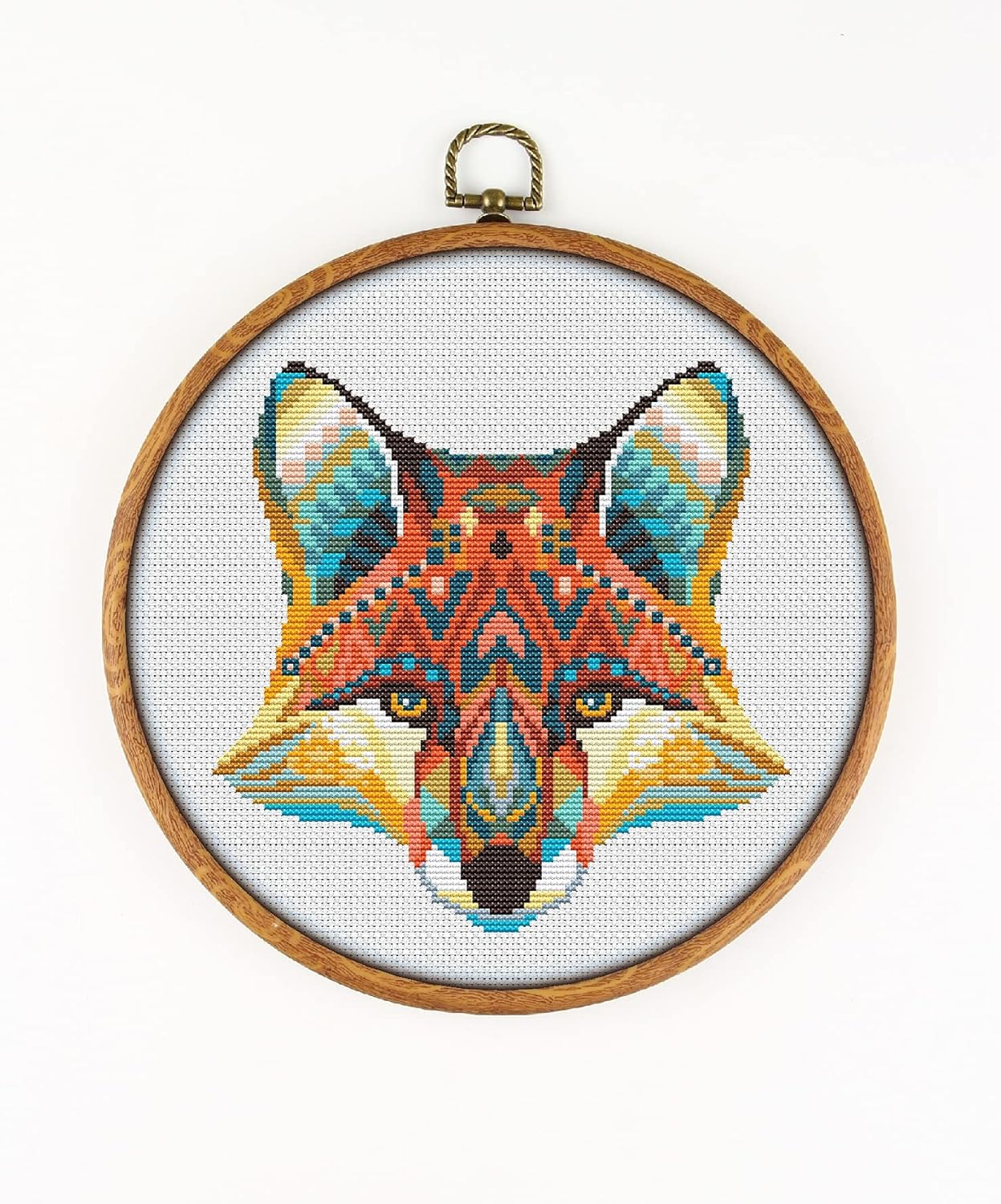 Mandala Fox K167 Counted Cross Stitch KIT#3. Threads, Needles, Fabric, Embroidery Hoop and Printed Color Pattern Inside. Embroidery Pattern