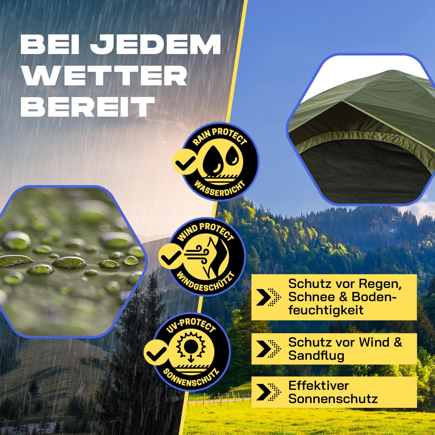 Where Tomorrow Tente Pop-up pour 4 à 6 Personnes – Tente à Lancer avec Montage Rapide en 10 Secondes | Tente de Camping résistante aux intempéries Contre la Pluie, la Neige, Le Vent, Le Sable | avec