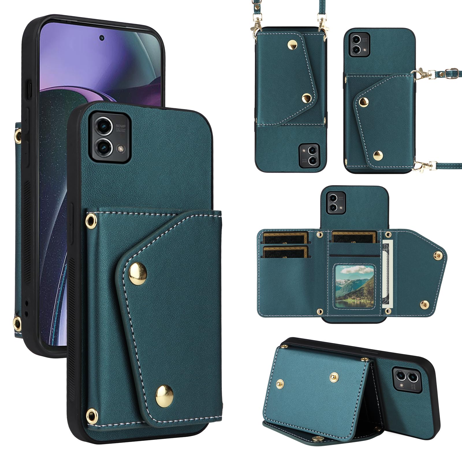 Dibosom Luxury Wallet Case for Motorola Moto G Stylus 5G 2023 with 5 Card Slots Thin Slim Flip Purse & Shoulder Strap,Credit Card Holder Stand Phone