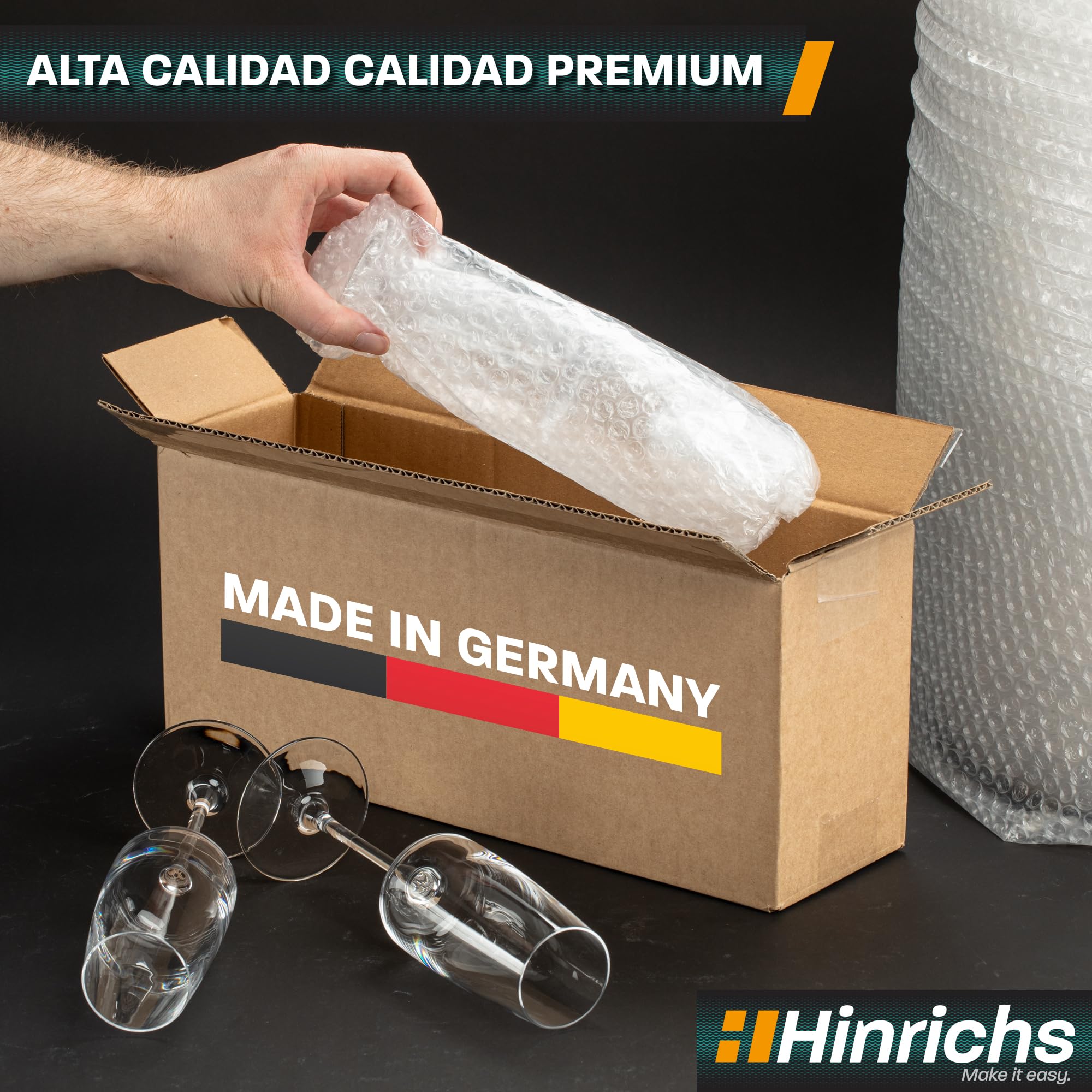 Hinrichs Rollo de Papel Burbujas 10m x 40cm - Ideal para Envíos, Embalajes y Mudanzas - 100% Reciclable - Plástico de Burbujas como Material de Embalaje - Material de Amortiguación
