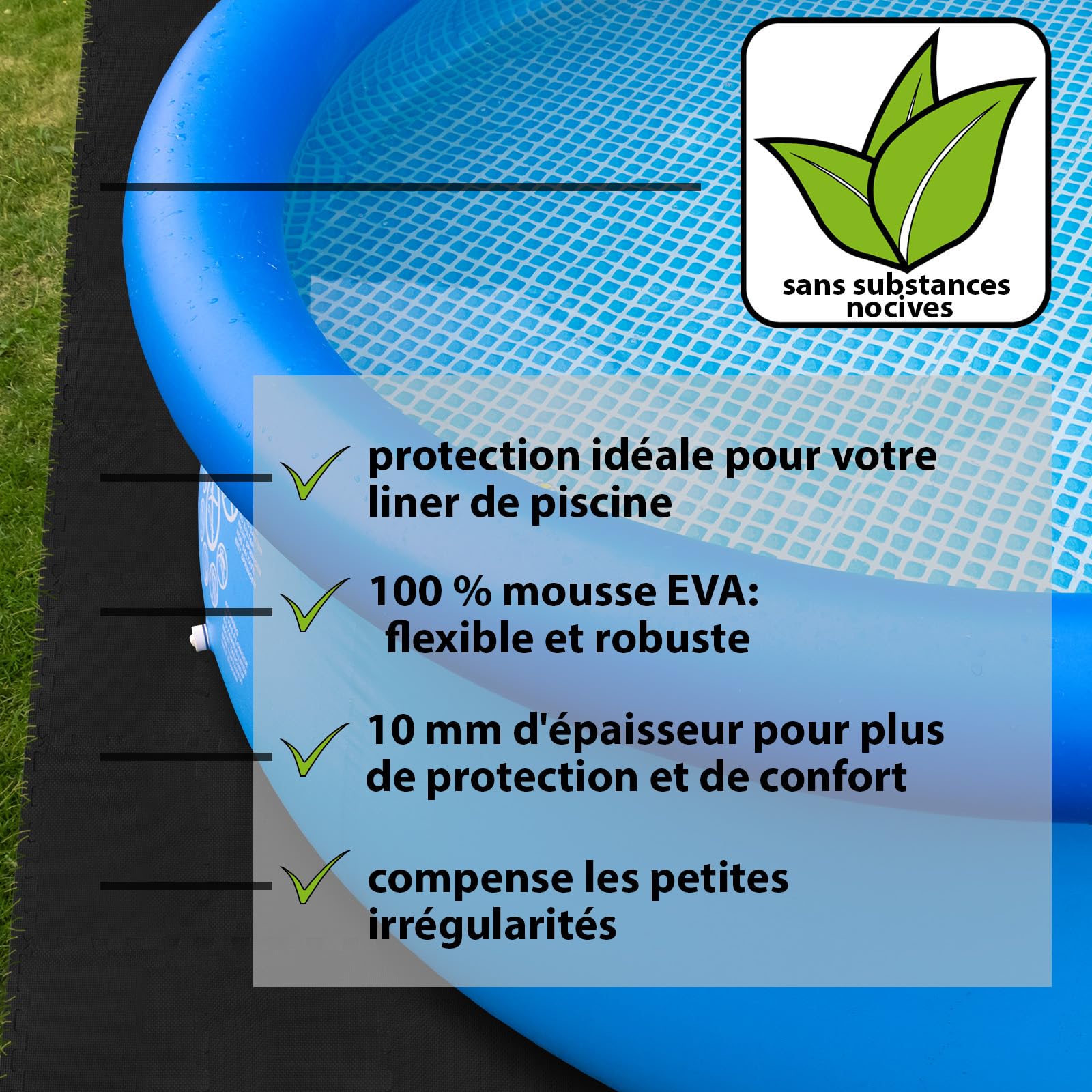Montafox Tapis Piscine 30 x 30 x 1 cm Tapis Noir Base Set 21 Éléments Sol Dalle Modulable Mouse Protection Piscine Spa Exterieur