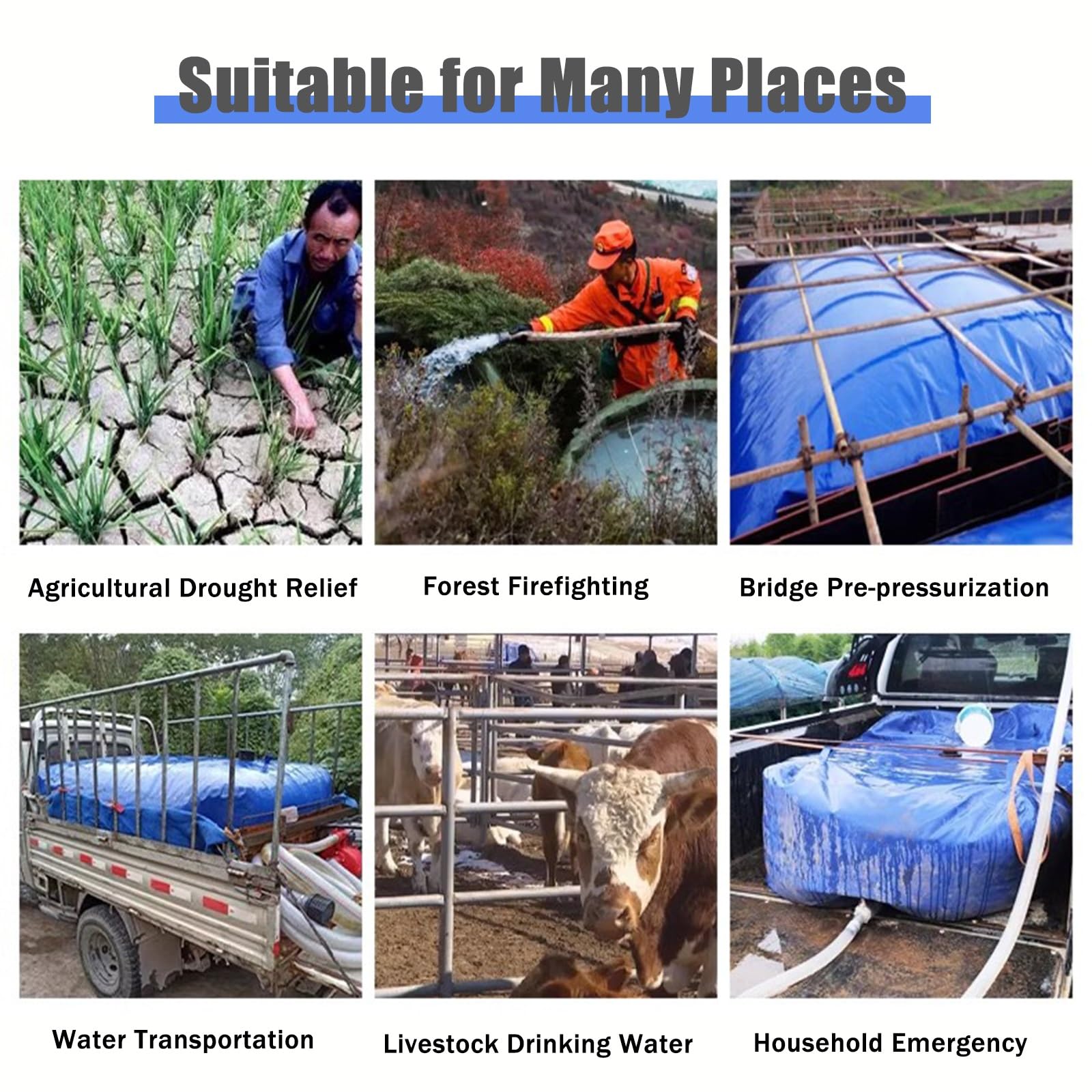 Vessie De Stockage D'Eau, 200 L, Réservoir D'Eau Pliable PVC 1000D, Conteneur Souple D'Eau D'Urgence Portable, Sac D'Eau Douce De Grande Capacité, Pour Prévention Incendies, Camping-car, Noir | FR