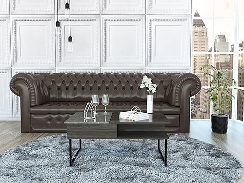 Mesa de centro elevable con un estante en color expreso, mesa de centro moderna, 25.90 pulgadas de largo x 41.30 pulgadas de ancho x 17.9 pulgadas