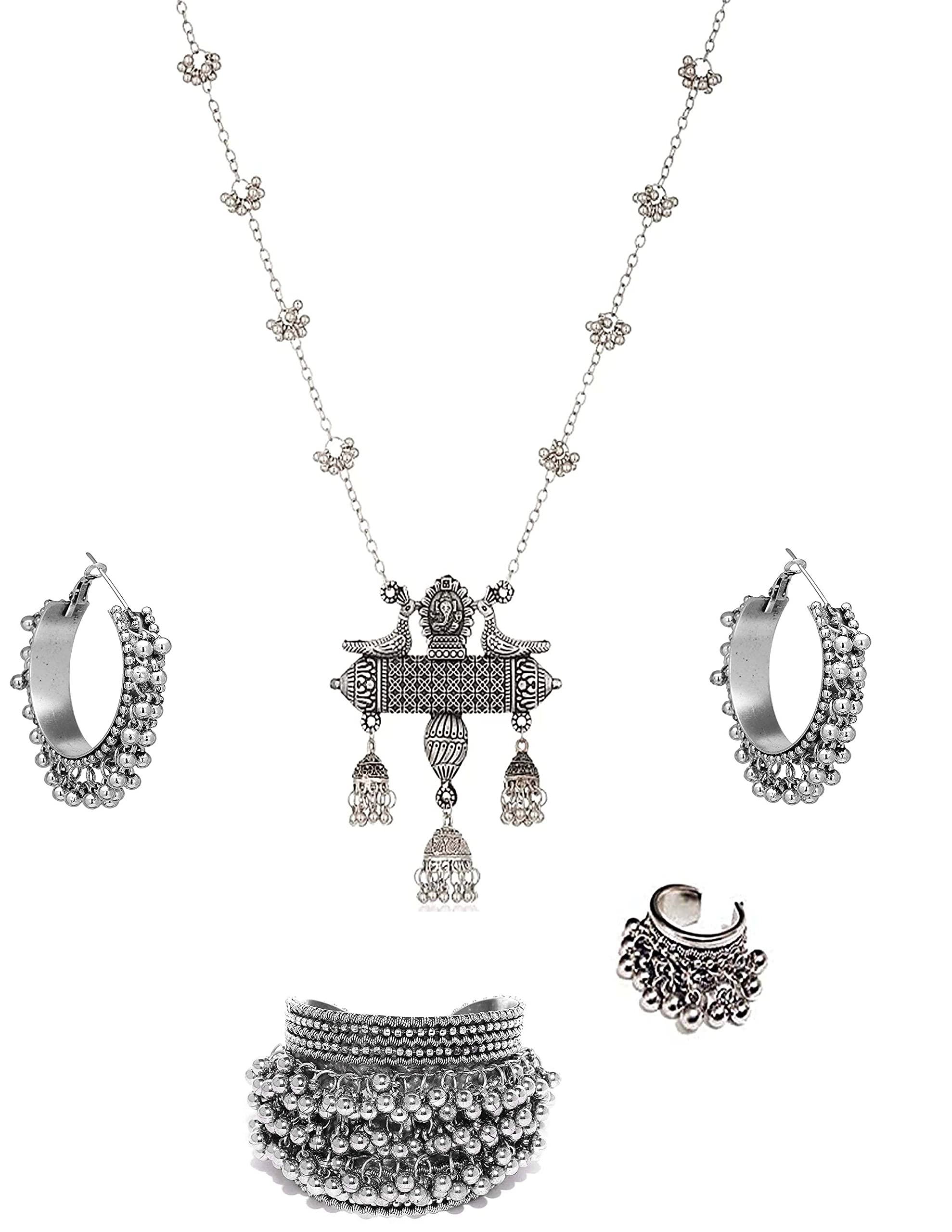 Total Fashion Latest Stylish Boho Trible Silver Oxidised Chain Pendant Necklace Combo Jewellery Set Women for Girls (B094ZLJ98F) Amazon Price History, Amazon Price Tracker