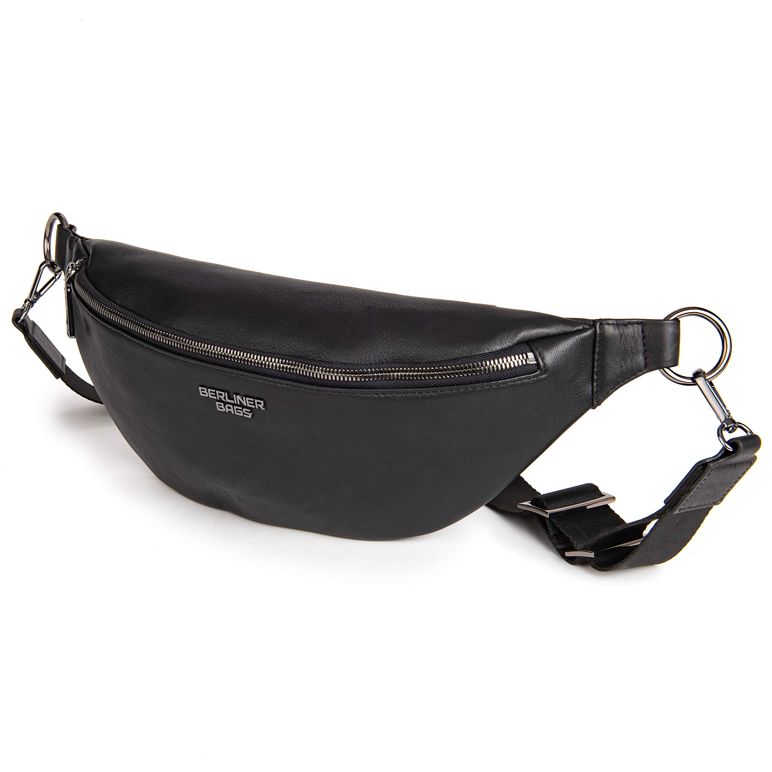 Berliner Bags Mona XL Riñonera y Bolso Bandolera de Piel Auténtica Unisex, con Cremallera YKK, Correa Ajustable y Diseño Compacto para Viajes y Uso Diario – Negro