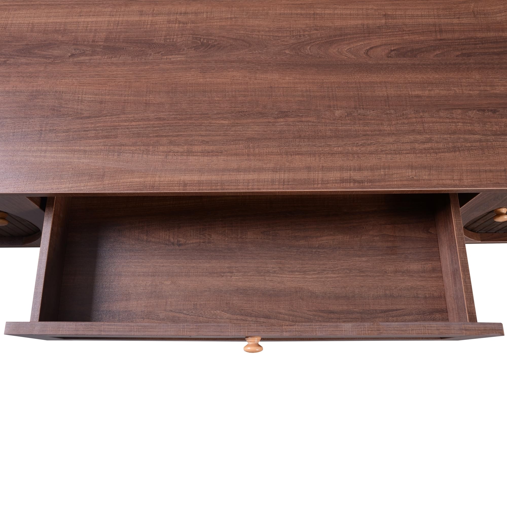 Mueble TV madera natural, puertas cajones, soporte ratán, almacenamiento, estilo rústico (170 x 39,5 x 46 cm, madera y amarillo)