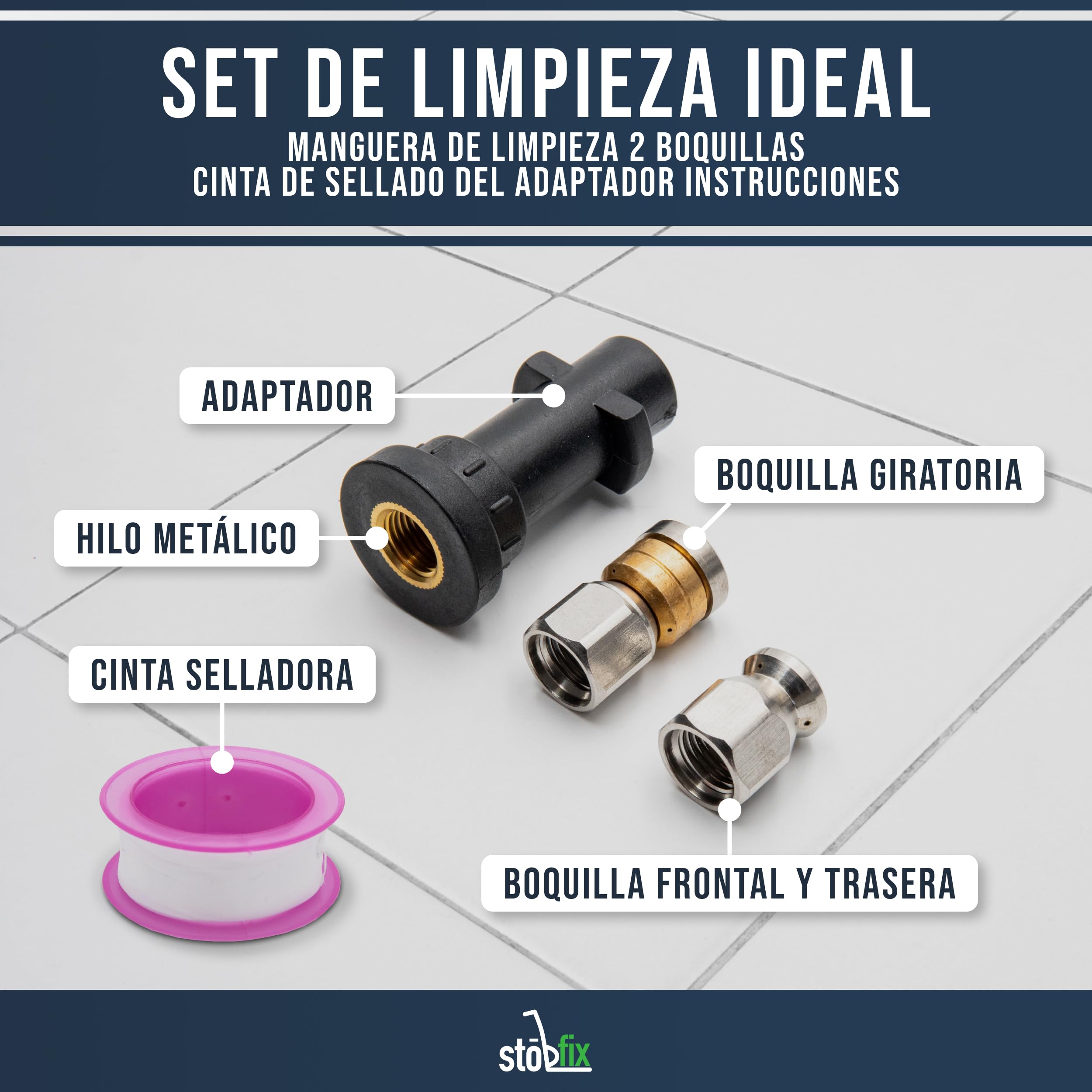 Manguera de limpieza de tuberías de 30 m para limpiadoras de alta presión Kärcher Juego de limpieza de tuberías adecuado para K2, K3, K4, K5, K6, K7, 2 boquillas y adaptador de bayoneta.