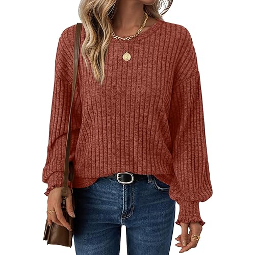 AUTOMET Long Sleeve Shirts for Women Tops Fall Fashion Outfits 2025 Crewneck Sweaters Trendy Blouse Dressy Casual