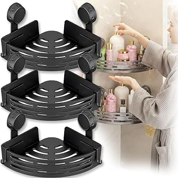 Triangle Suction Cup Shower Caddy,No-Drill Suction Cup Corner Shower Shelf,Heavy-Duty Strong Hold for Bathroom, Shower, Kitchen