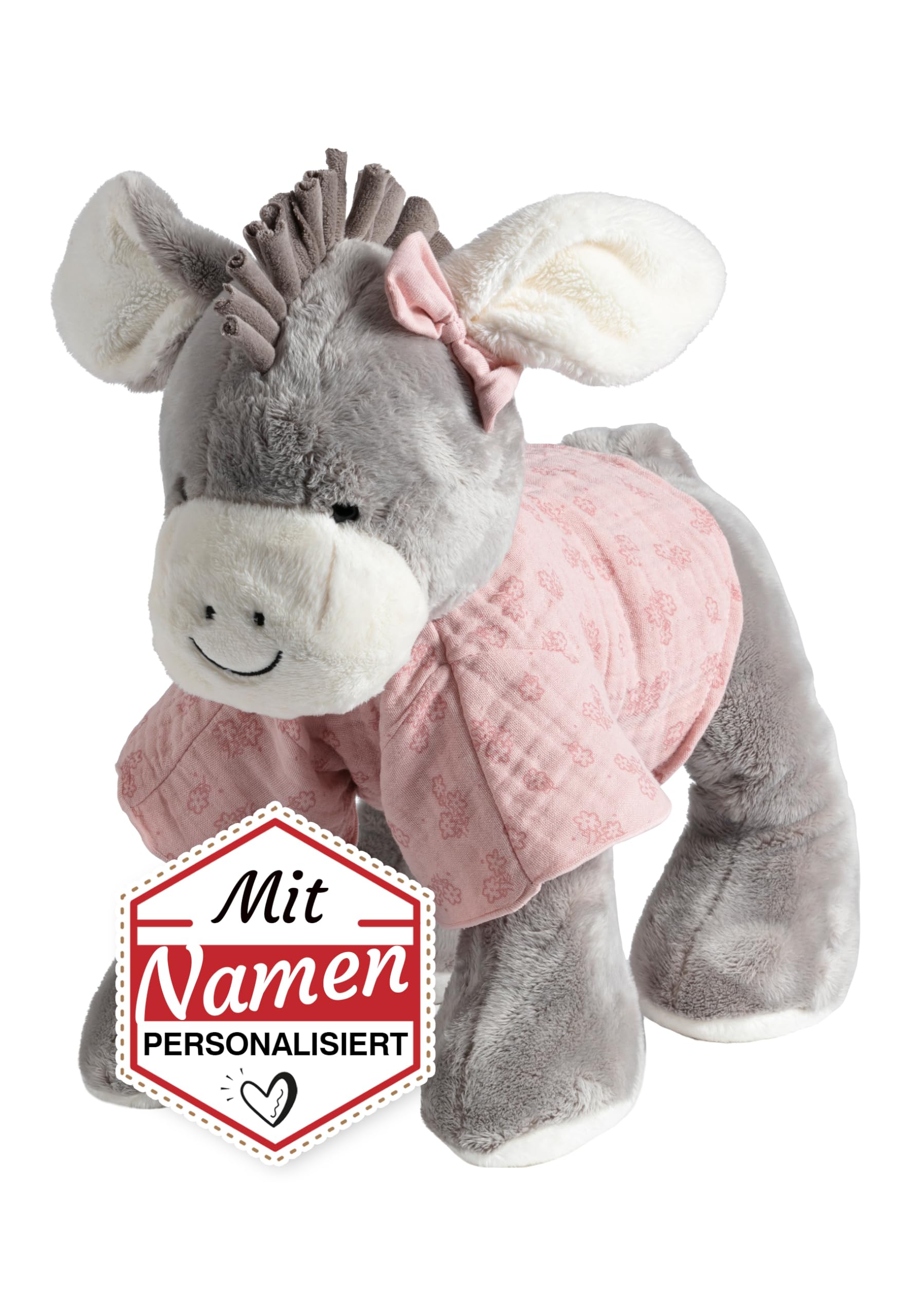 LALALO Sterntaler Kuscheltier mit Namen personalisiert, Emmi Girl Esel Bestickt, Mädchen Plüschtier Stofftier als Geschenk zur Geburt und Taufe, für Baby Kinder