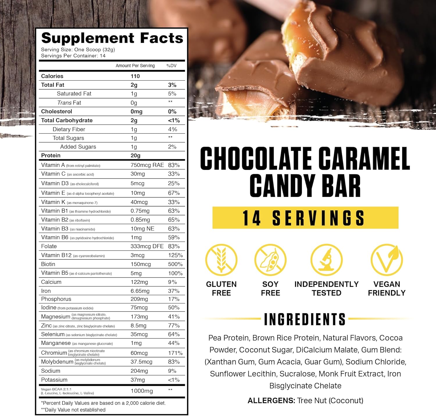 Ambrosia Plant Based Protein Powder 20g | Clean Vegan Pea Protein Powder | Gluten & Dairy Free, Keto Friendly, No Added Sugar | 14 Servings | Candy Bar