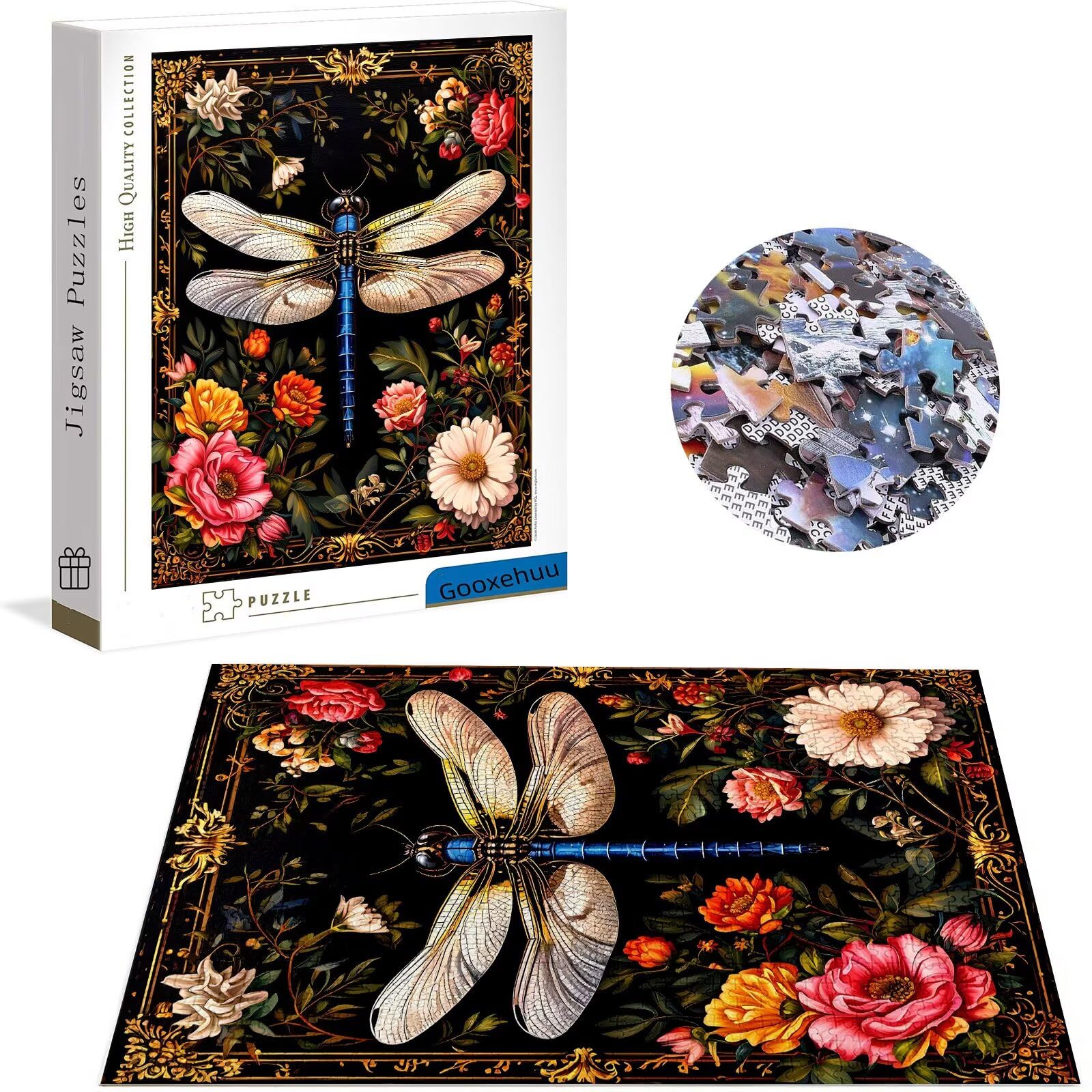 Puzzle 3000 elementów dla dorosłych 3000 elementów, kwiatowe puzzle, gry edukacyjne, drewniane puzzle, ważka, prezenty dla nastoletnich chłopców w wieku 14-16 lat, 122 x 81 cm g-804