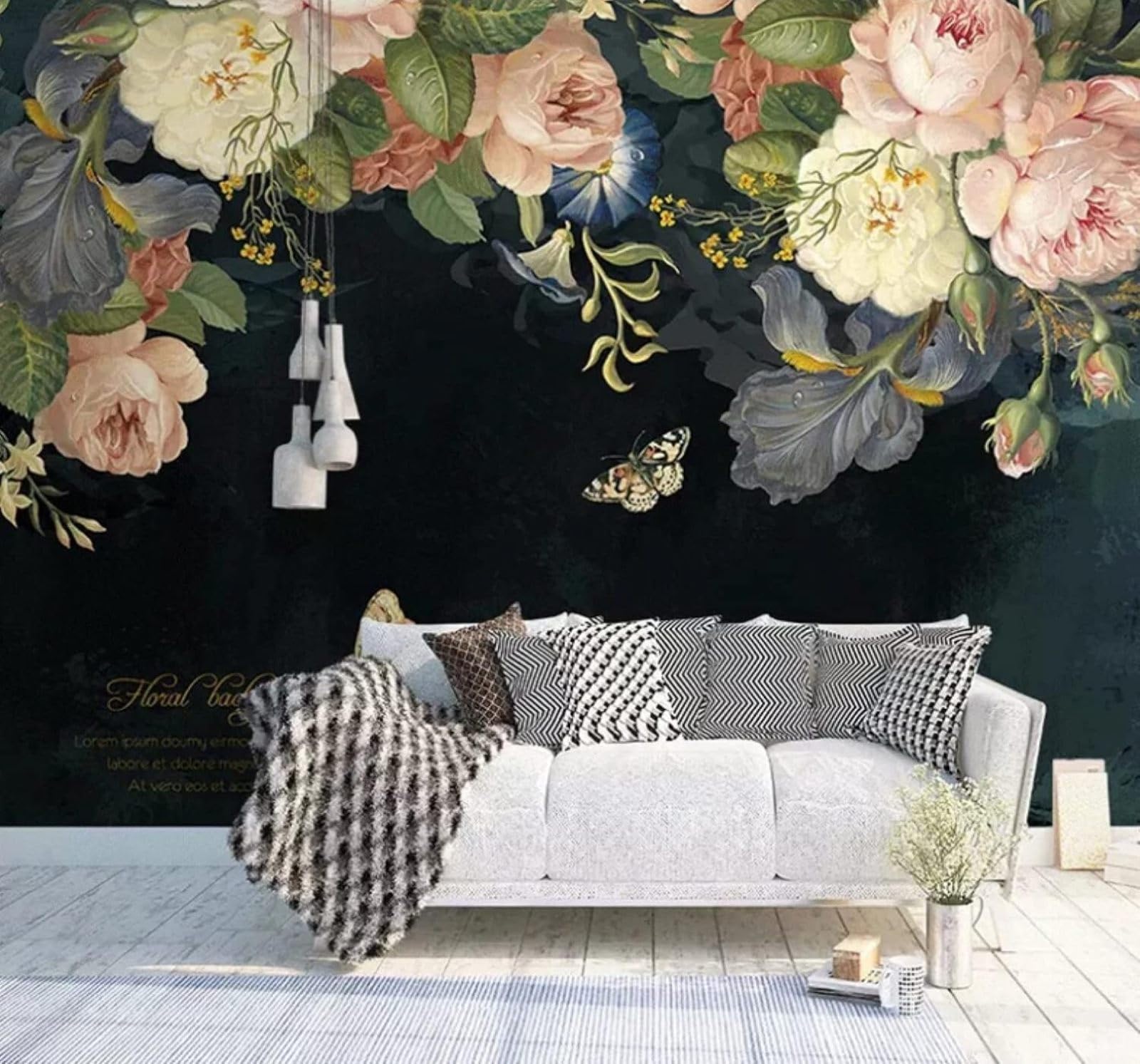Xlming 400Cm×280Cm(B×H) Beautiful Three Dimensional Pastoral Flowers Butterflies 3D Wallpaper Luxury Silk Study Dining Feature Sofa Grey Bedroom Living Room Tv Decorative Wall-400Cm×280Cm