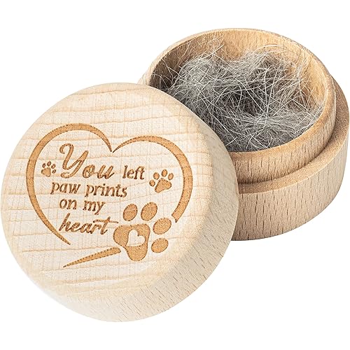 CJiangpo Pet Hair Keepsake Box, Wooden Pet Fur Memorial Box with Paw Engraving, Dog Cat Hair Ashes Container Memorial Urn Loss Sympathy Gifts