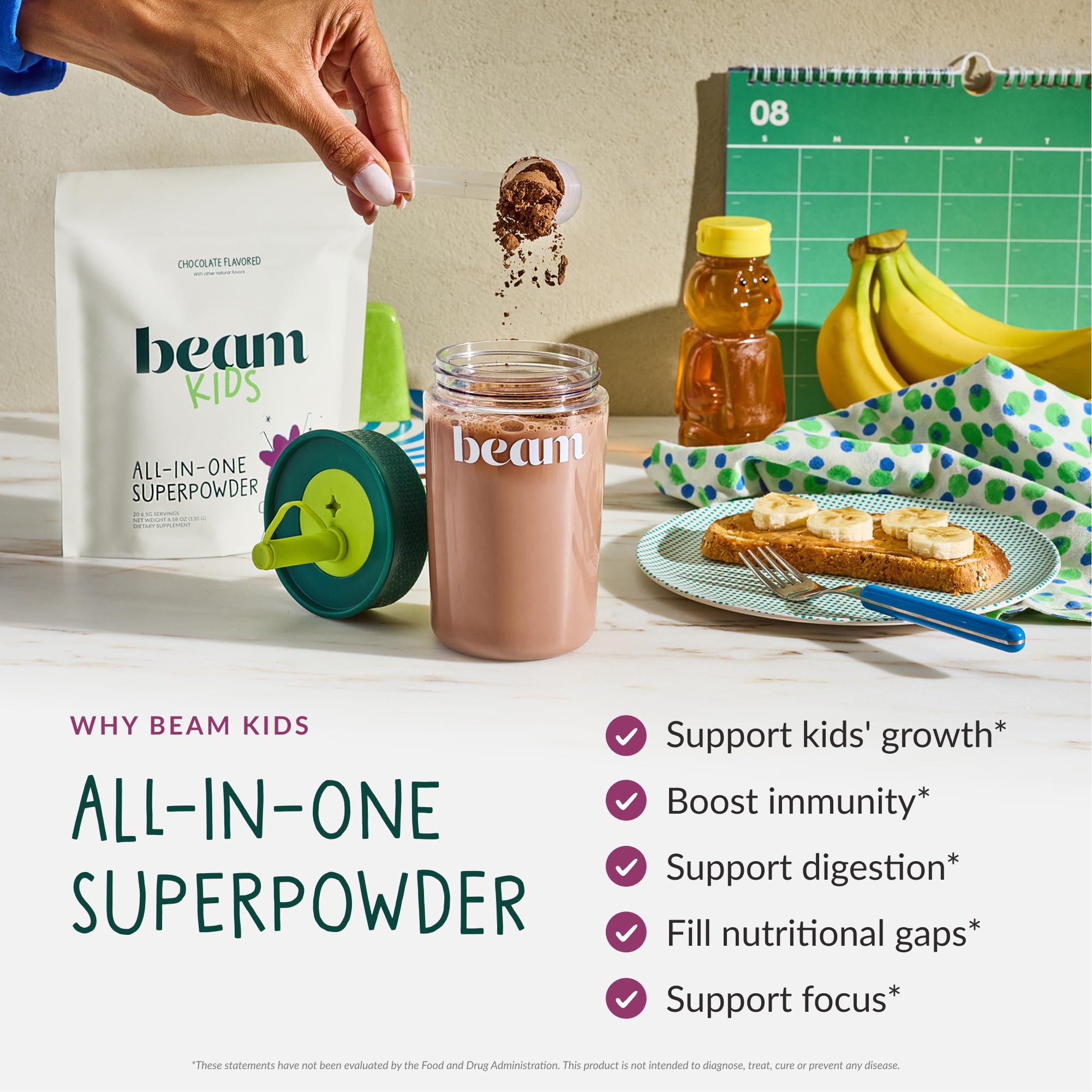 Beam Kids All in One Superfood Powder, Nutritional Shake, Organic Greens, Probiotics, Vitamins, Immune Support, Gut Health, Superfood, Nutrition for Children, No Artificial Sweeteners, Starter Set