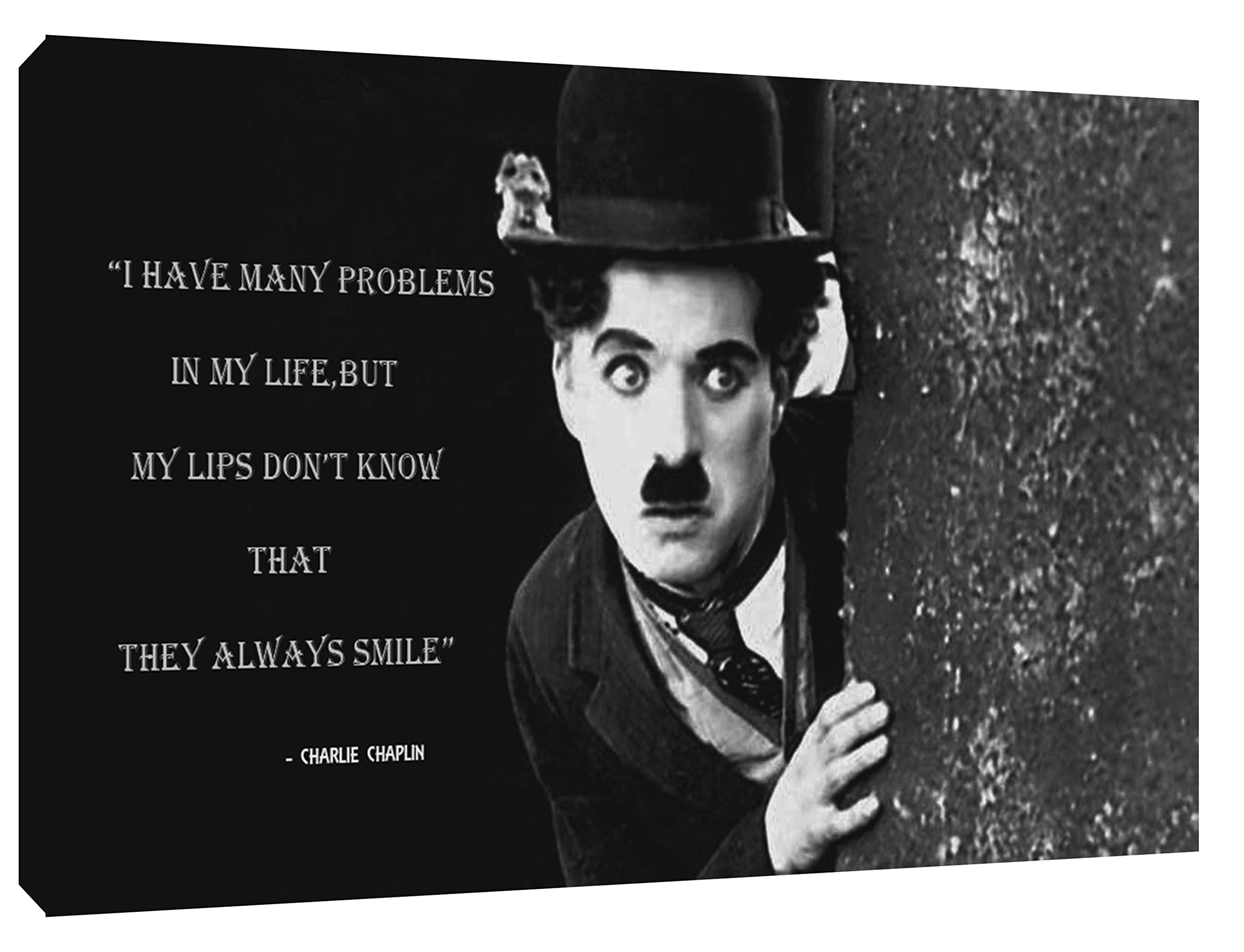 CHARLIE CHAPLIN AND HIS QUOTE PHOTO PRINT ON FRAMED CANVAS WALL ART 12x 8inch -38mm depth