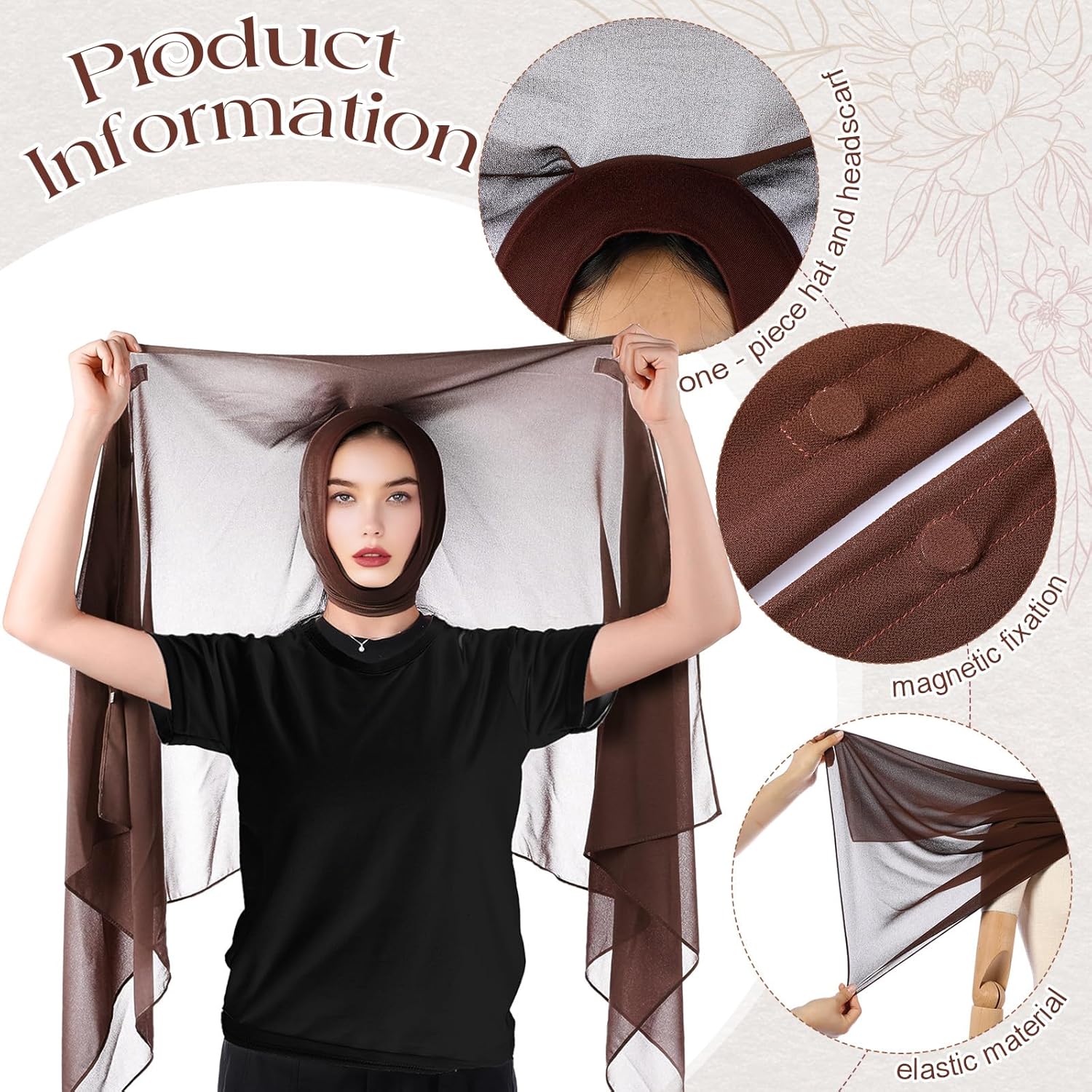 Geyoga Instant Chiffon Hijab 3-in-1 Hijab Scarf for Women Muslim Soft Long Head Scarf Wrap with Built-in Magnets and Undercap - Image 2