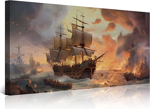 NAN Wind Decoración náutica, barco pirata, arte de pared, velero, paisaje marino, pósteres de lienzo para niños, fantasía, vintage, pintura de barco